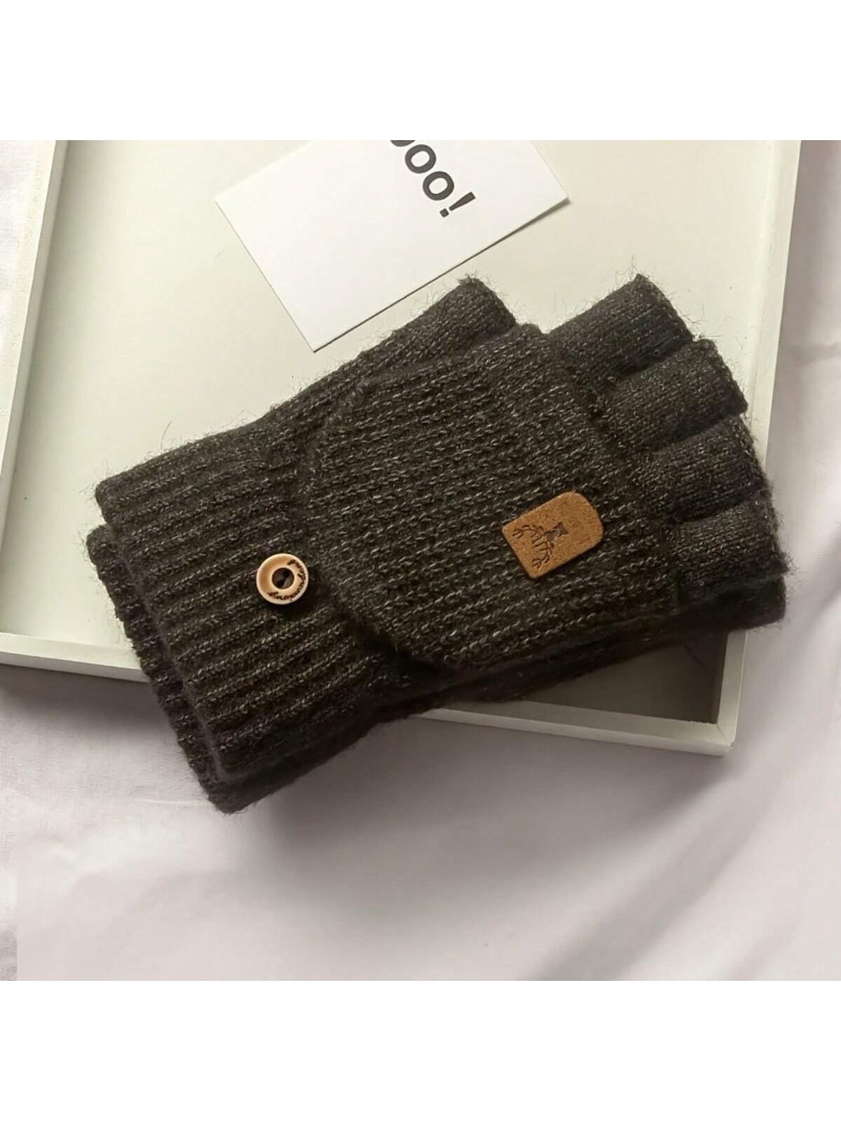 1 Pair Of Men's Winter Knitted Gloves, Flap Half Finger Design - Thick Warm Windproof, Suitable For Outdoor Activities Suitable For Student Couples