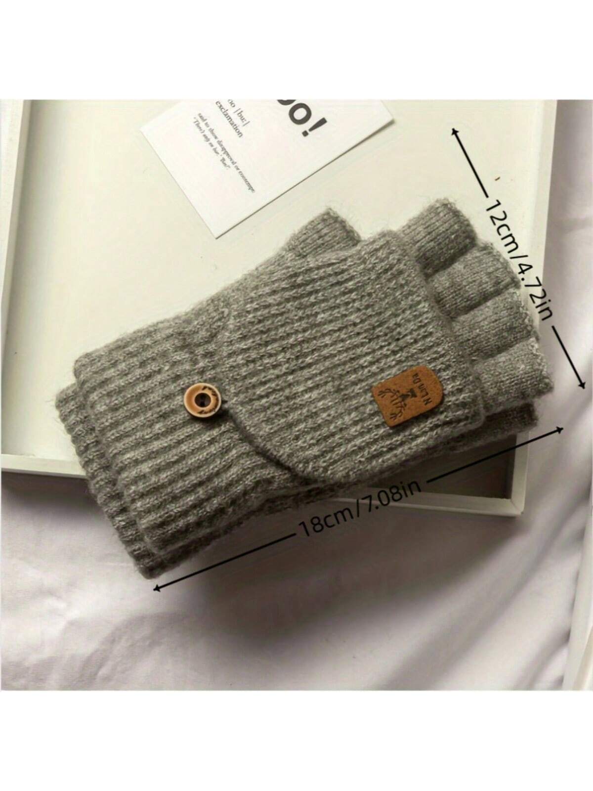 1 Pair Of Men's Winter Knitted Gloves, Flap Half Finger Design - Thick Warm Windproof, Suitable For Outdoor Activities Suitable For Student Couples