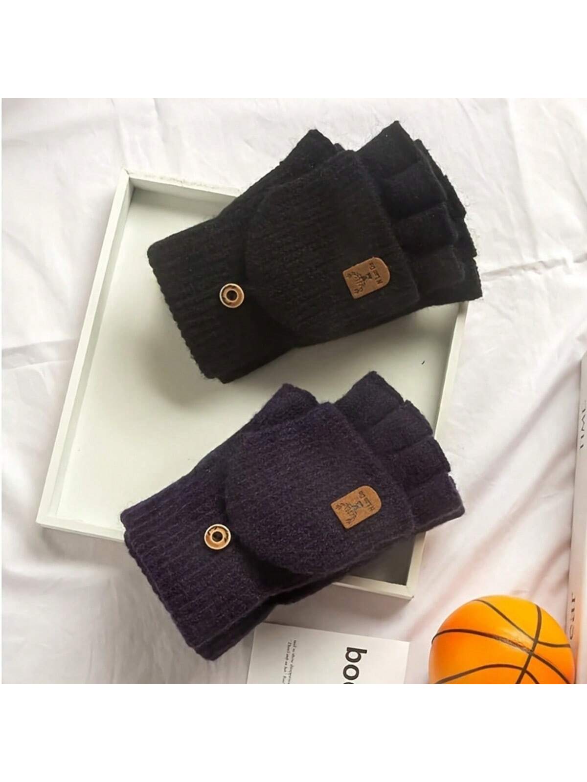 1 Pair Of Men's Winter Knitted Gloves, Flap Half Finger Design - Thick Warm Windproof, Suitable For Outdoor Activities Suitable For Student Couples