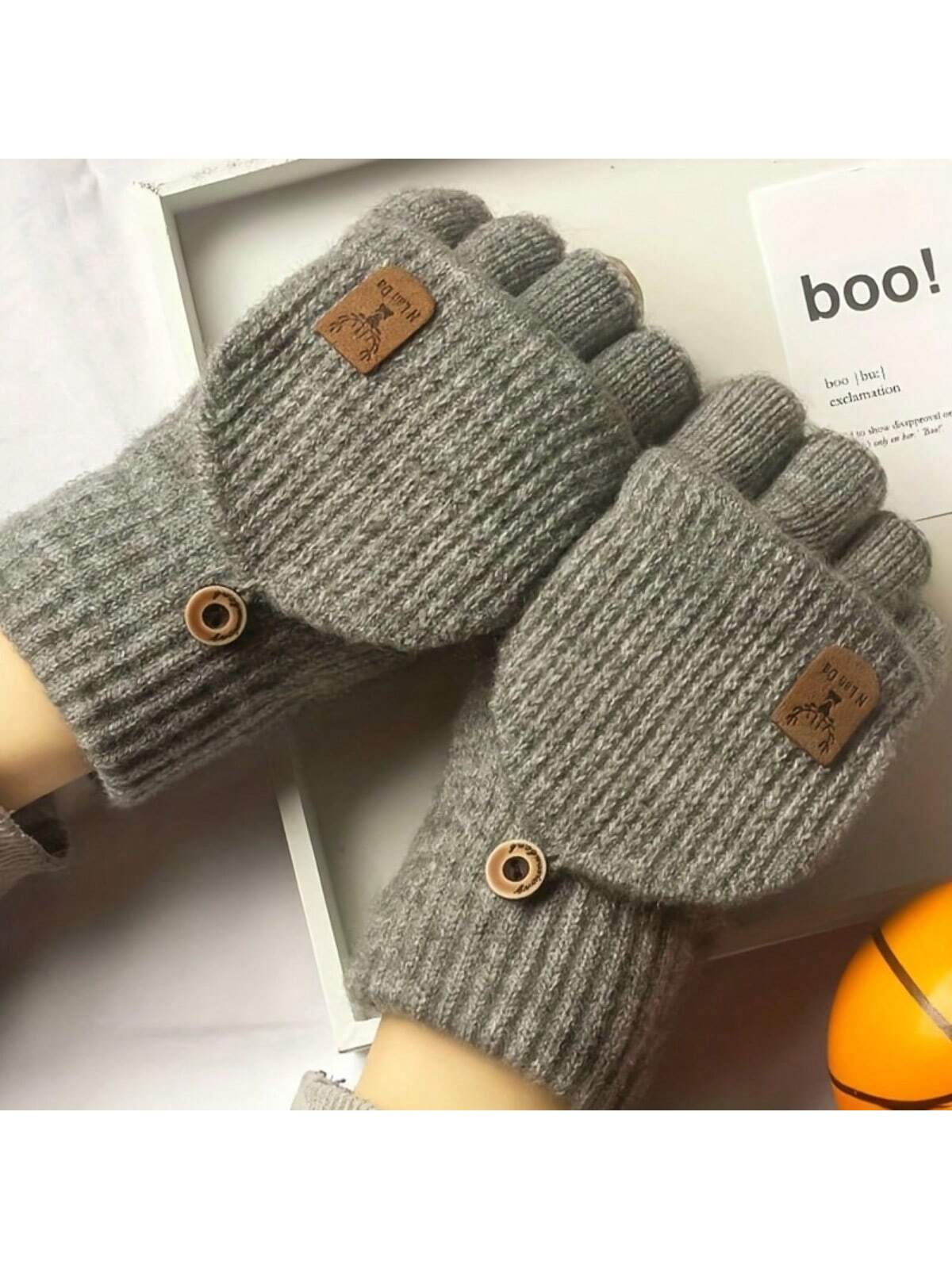 1 Pair Of Men's Winter Knitted Gloves, Flap Half Finger Design - Thick Warm Windproof, Suitable For Outdoor Activities Suitable For Student Couples