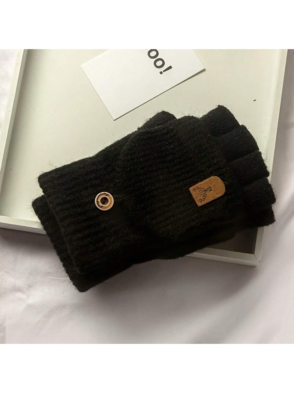 1 Pair Of Men's Winter Knitted Gloves, Flap Half Finger Design - Thick Warm Windproof, Suitable For Outdoor Activities Suitable For Student Couples