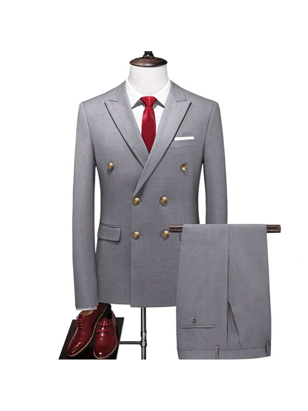 2025 Fashion New Men's Business Double Breasted Solid Color Suit Coat / Male Slim Wedding 2 Pieces Blazers Jacket Pants Trousers