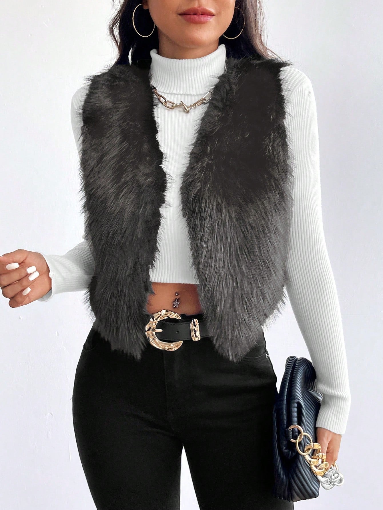 Privé Open Front Fuzzy Vest Coat