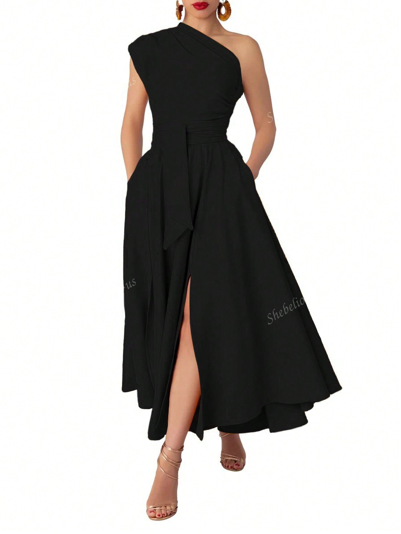 Women's Solid Color Minimalist Casual Asymmetrical Neck Dress