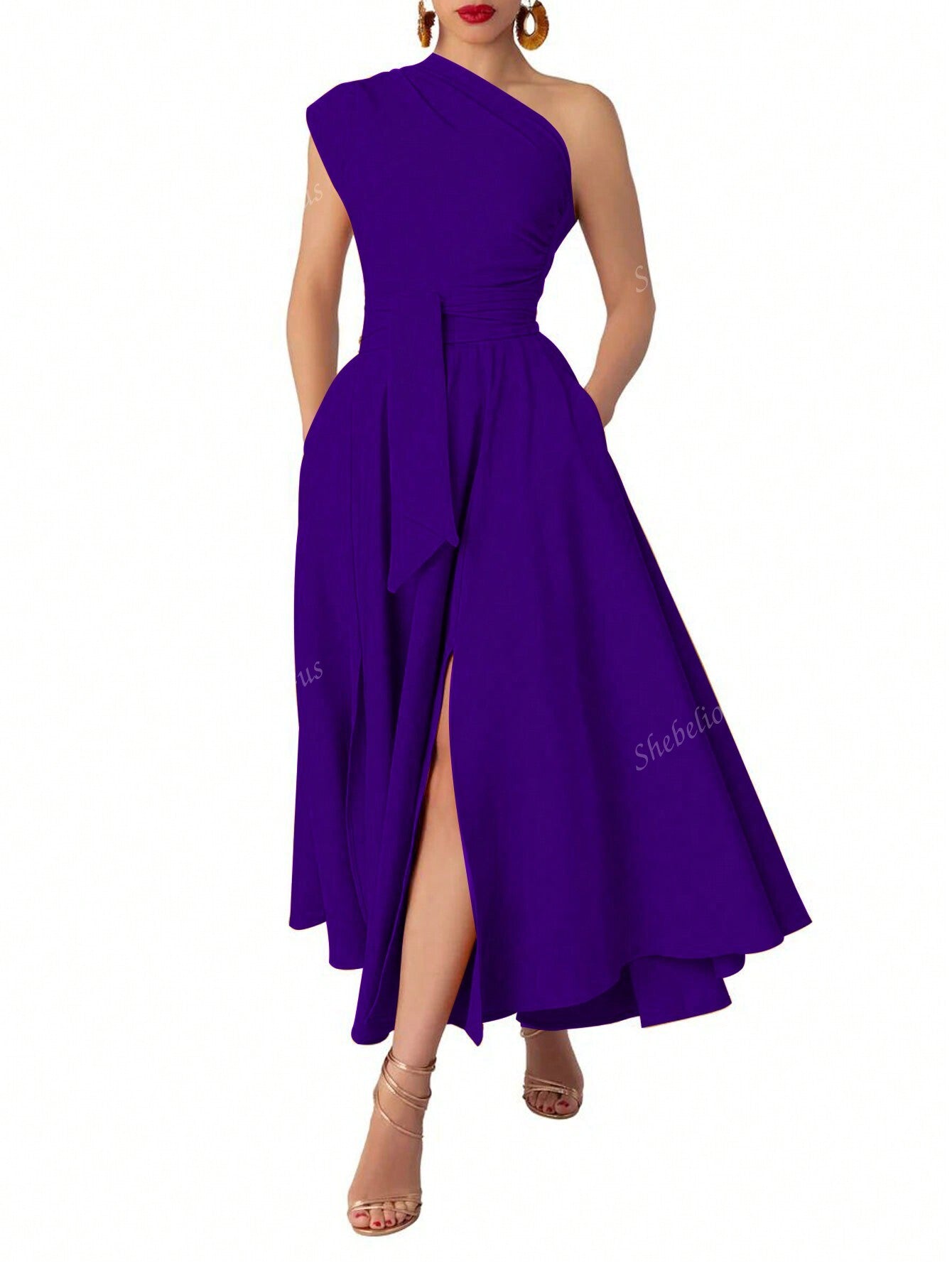 Women's Solid Color Minimalist Casual Asymmetrical Neck Dress