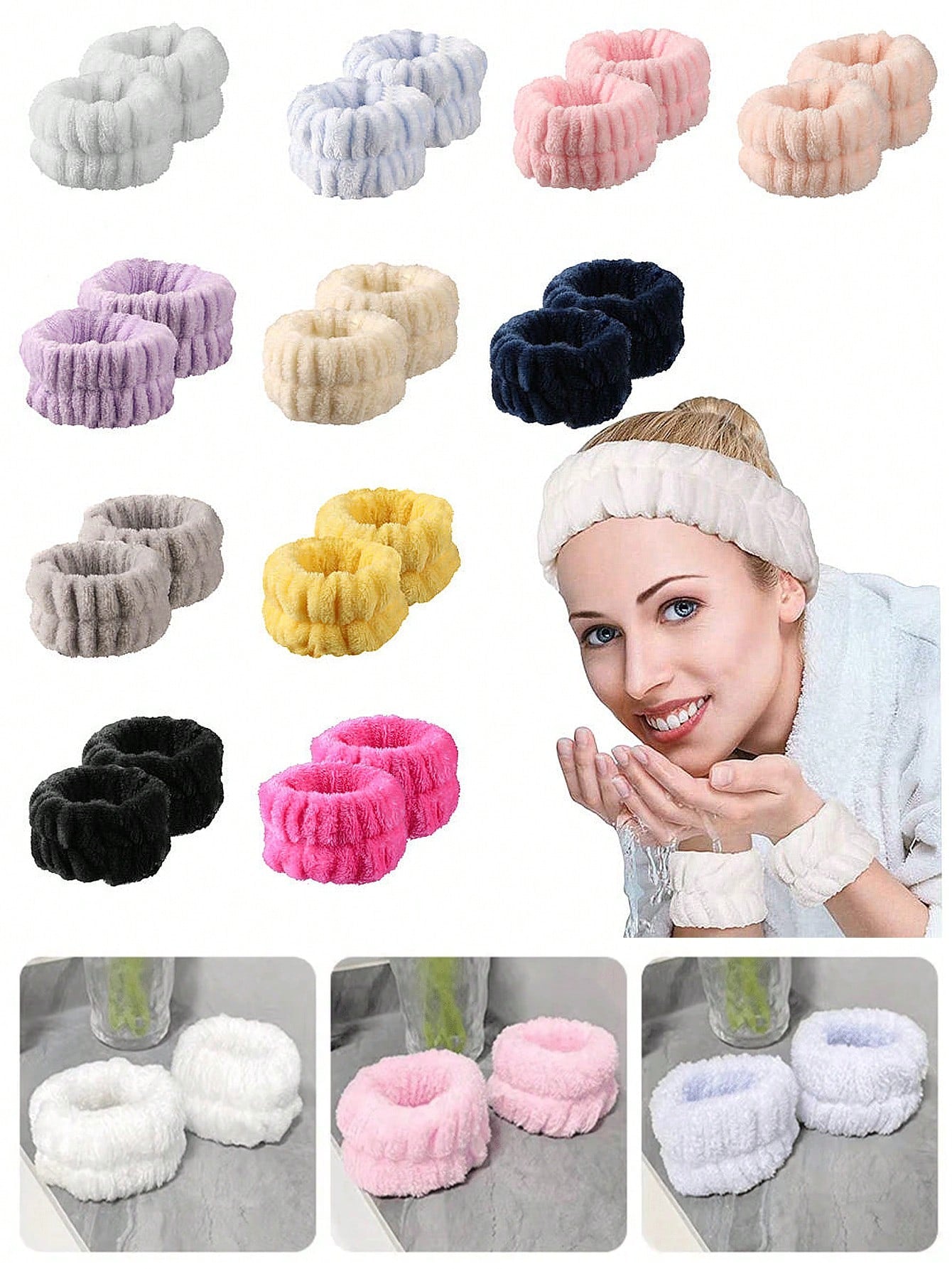 3pcs Set Headband, Gloves, Wrist Sweatband, Microfiber Wristband Towel, Facial Cleansing Wrist Band, Women's Moisture-Wicking Wrist Band, Makeup, Sports Sweat-Absorbing Band To Prevent Liquid Leakage, Sports Fitness Sweat-Absorbing Wrist Wrap