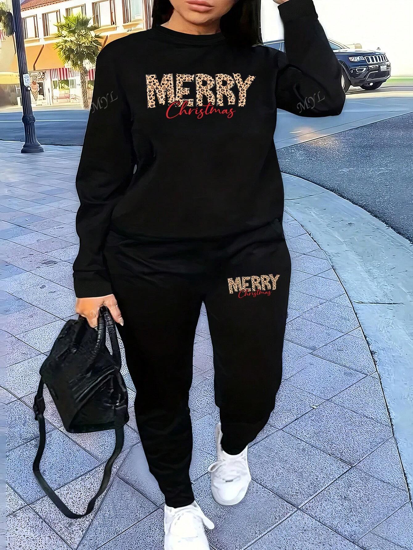 Christmas Merry Christmas, Two-Piece Women's Casual Sports Sweatshirt Set, Autumn And Winter