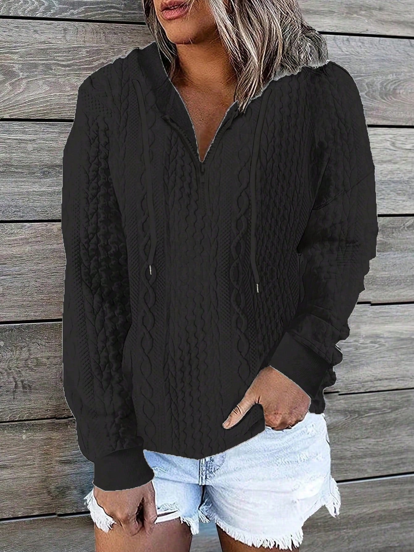 INAWLY Women's Twisted Texture Hoodie,Long Sleeve Tops