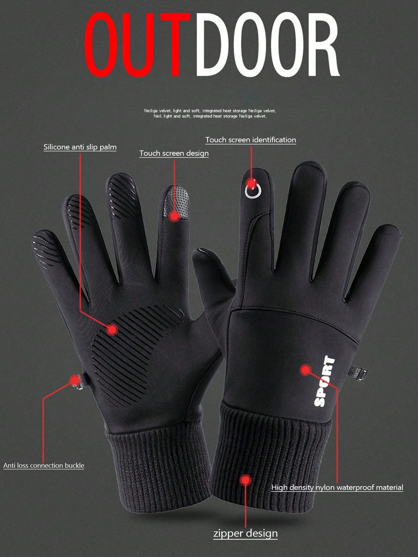 1 Pair Winter Waterproof Bike Gloves For Men