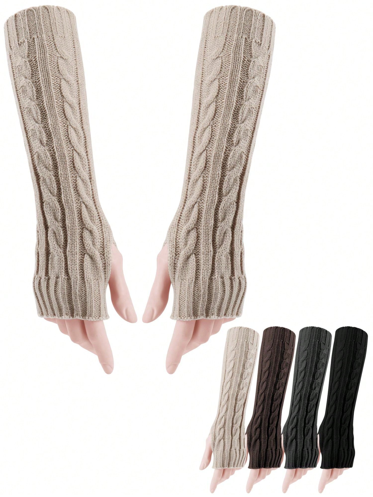 Luxtrada Winter Long Fingerless Gloves Thumb Hole Gloves Knitted Arm Warmers Gloves Mittens For Women