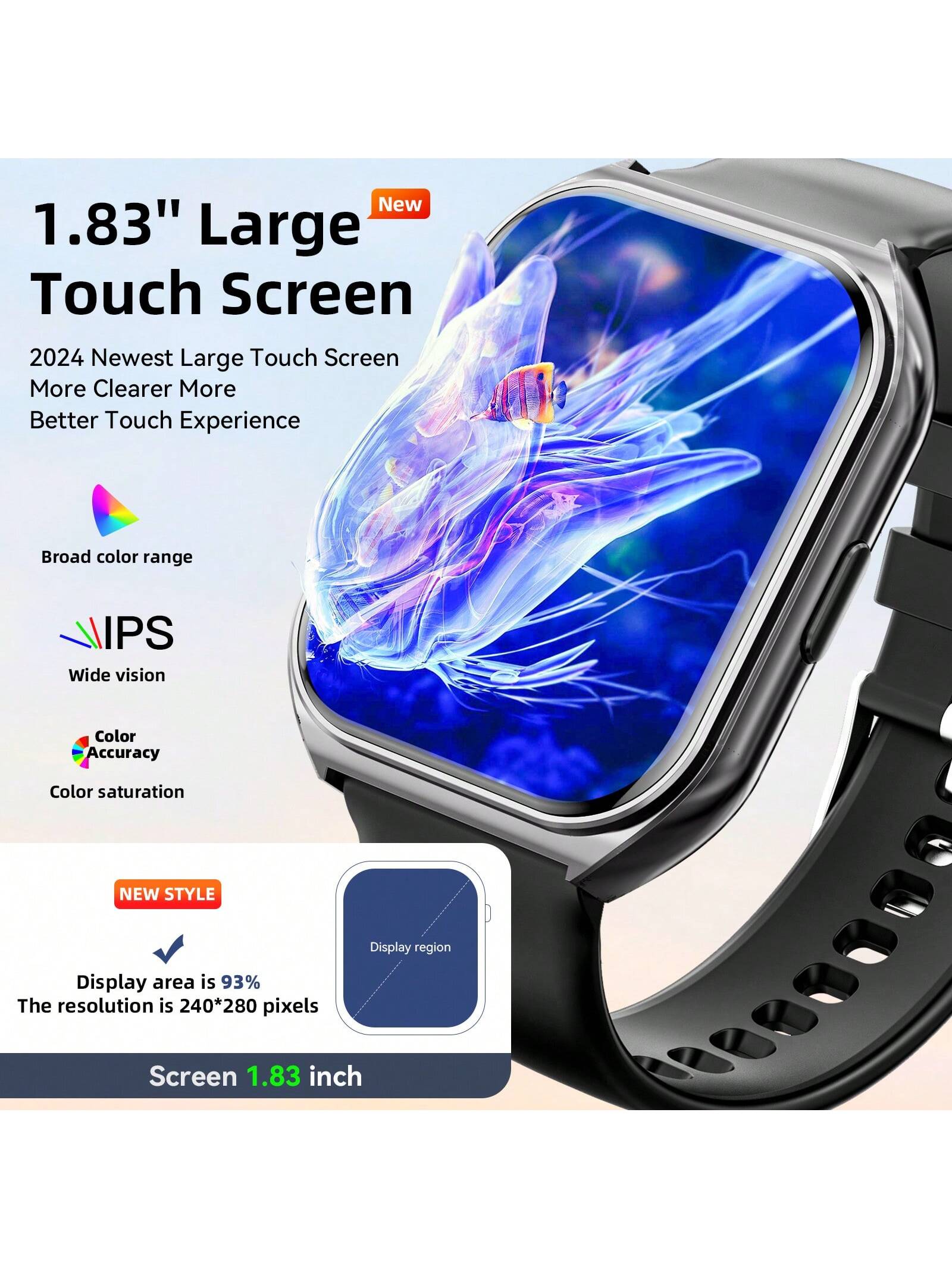 Smart Watch, 1.83 Inch HD Smartwatches For Men Women, (Answer/Make Calls), Fitness Tracker With 24  Sport Modes, Health Monitor Fitness Watch Calorie/Sleep Monitor Smartwatch For Android IOS