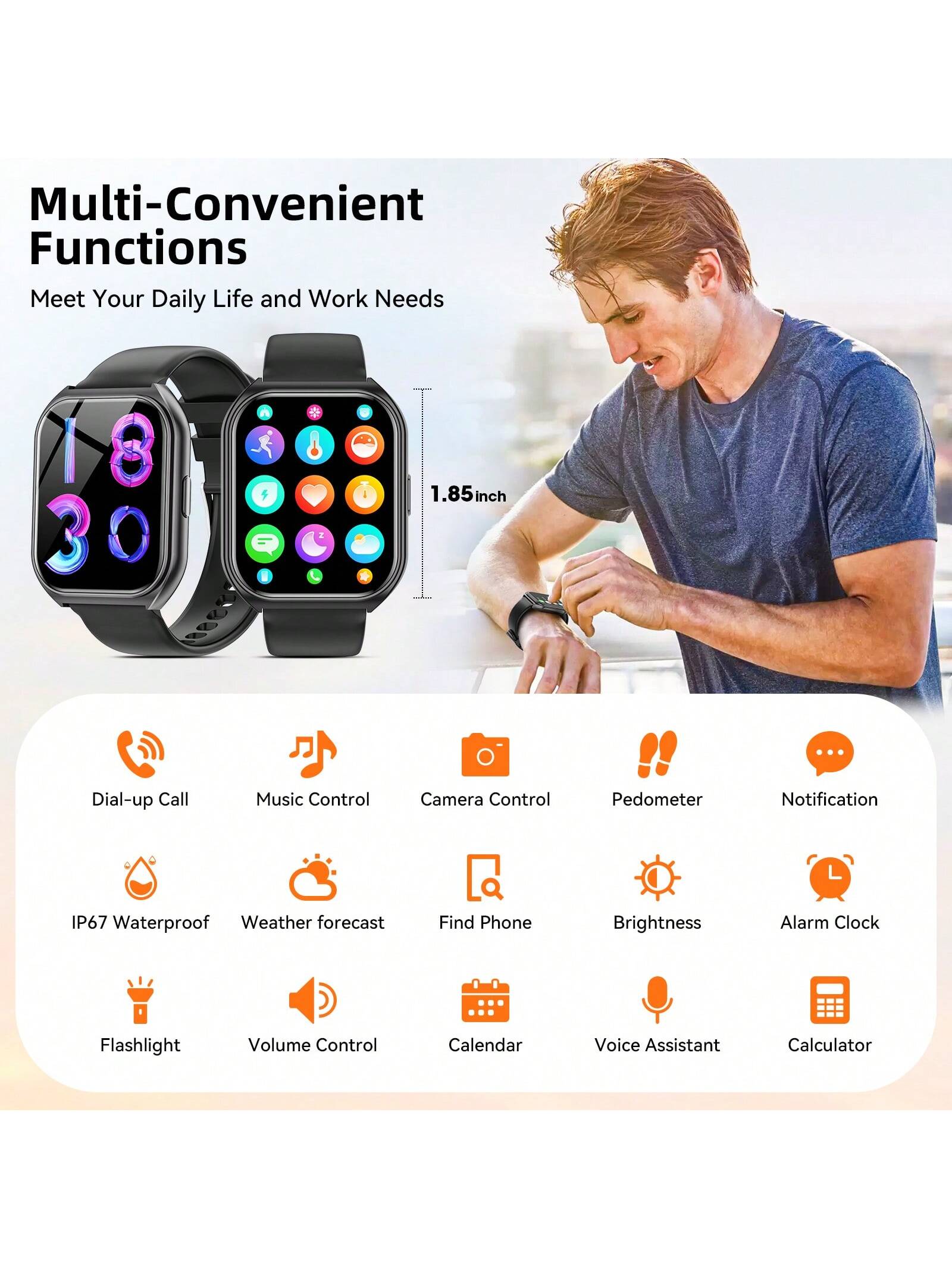 Smart Watch, 1.83 Inch HD Smartwatches For Men Women, (Answer/Make Calls), Fitness Tracker With 24  Sport Modes, Health Monitor Fitness Watch Calorie/Sleep Monitor Smartwatch For Android IOS