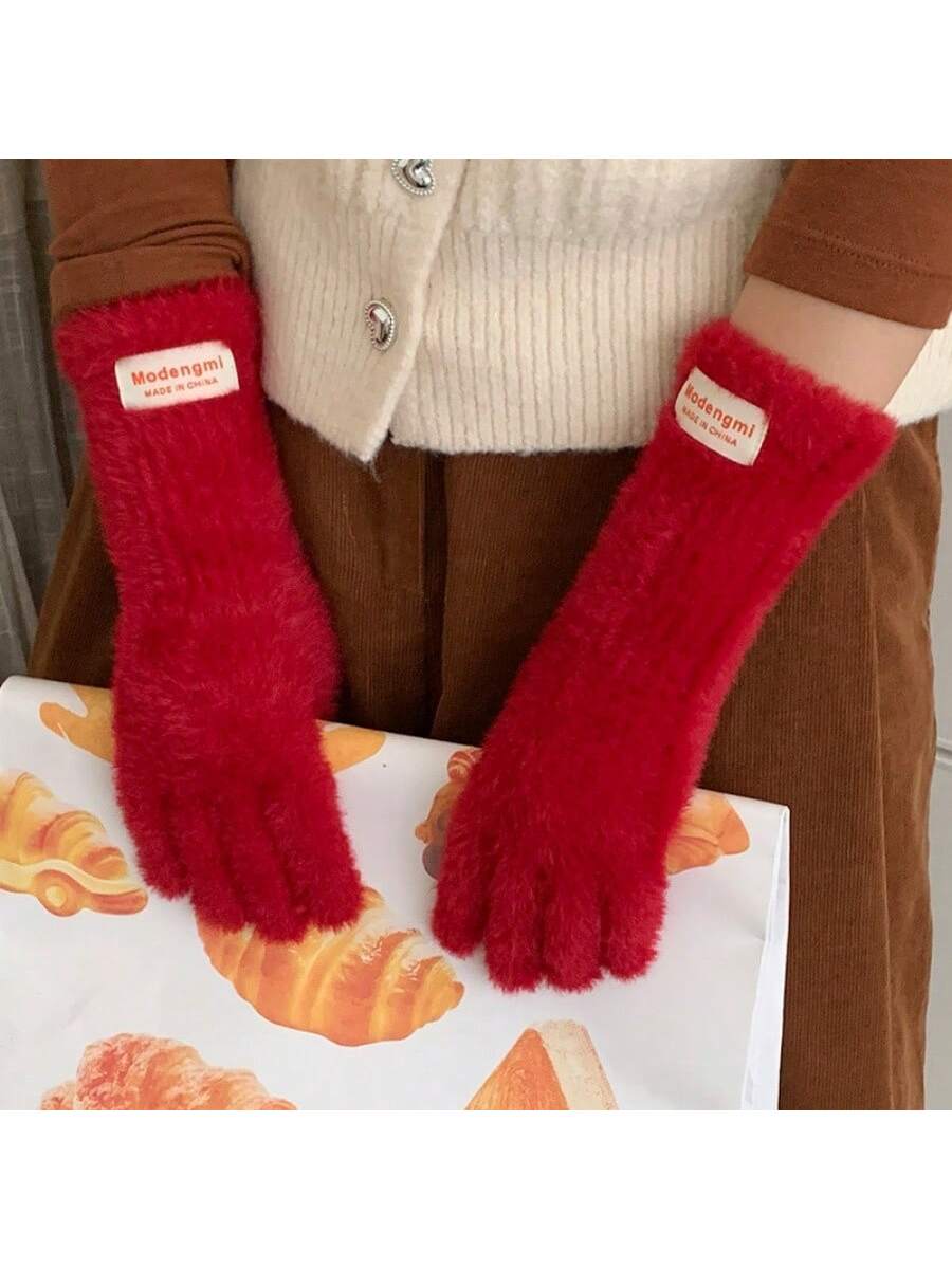 1 Pair Solid Color Open Finger Christmas Gloves, Touchscreen, High-End, Warm, Wristband Knitted Mittens