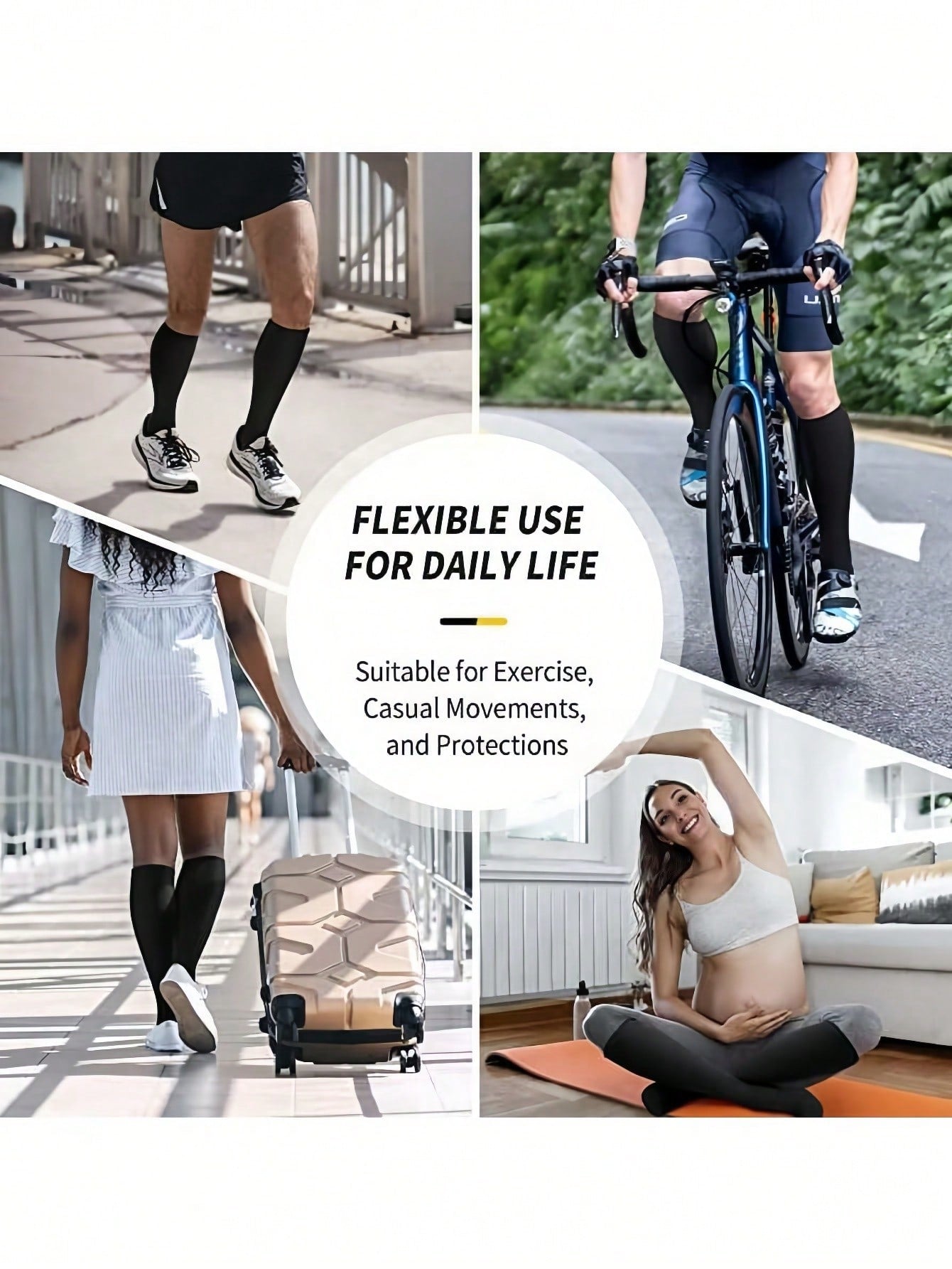 6 Pairs Unisex Copper Wellow Compression Socks Women Men Sports Socks Cycling Adult Support Hose Circulation Running, Cycling, Hiking, Travel Socks