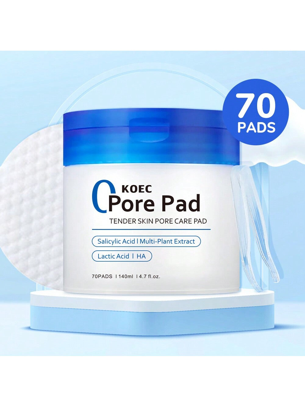 KOEC KOEC Zero Pore Pads 70Pads, Dual-Textured Facial Toner Pads For Exfoliation And Pore Care With AHA Lactic Acid