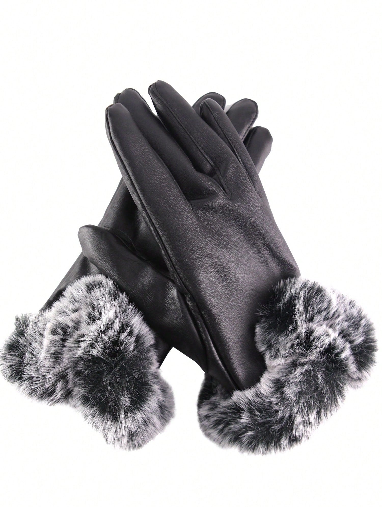 Luxtrada Womens PU Leather Gloves With Fleece Lining Windproof Touchscreen Fur Cuff Gloves For Cold Weather