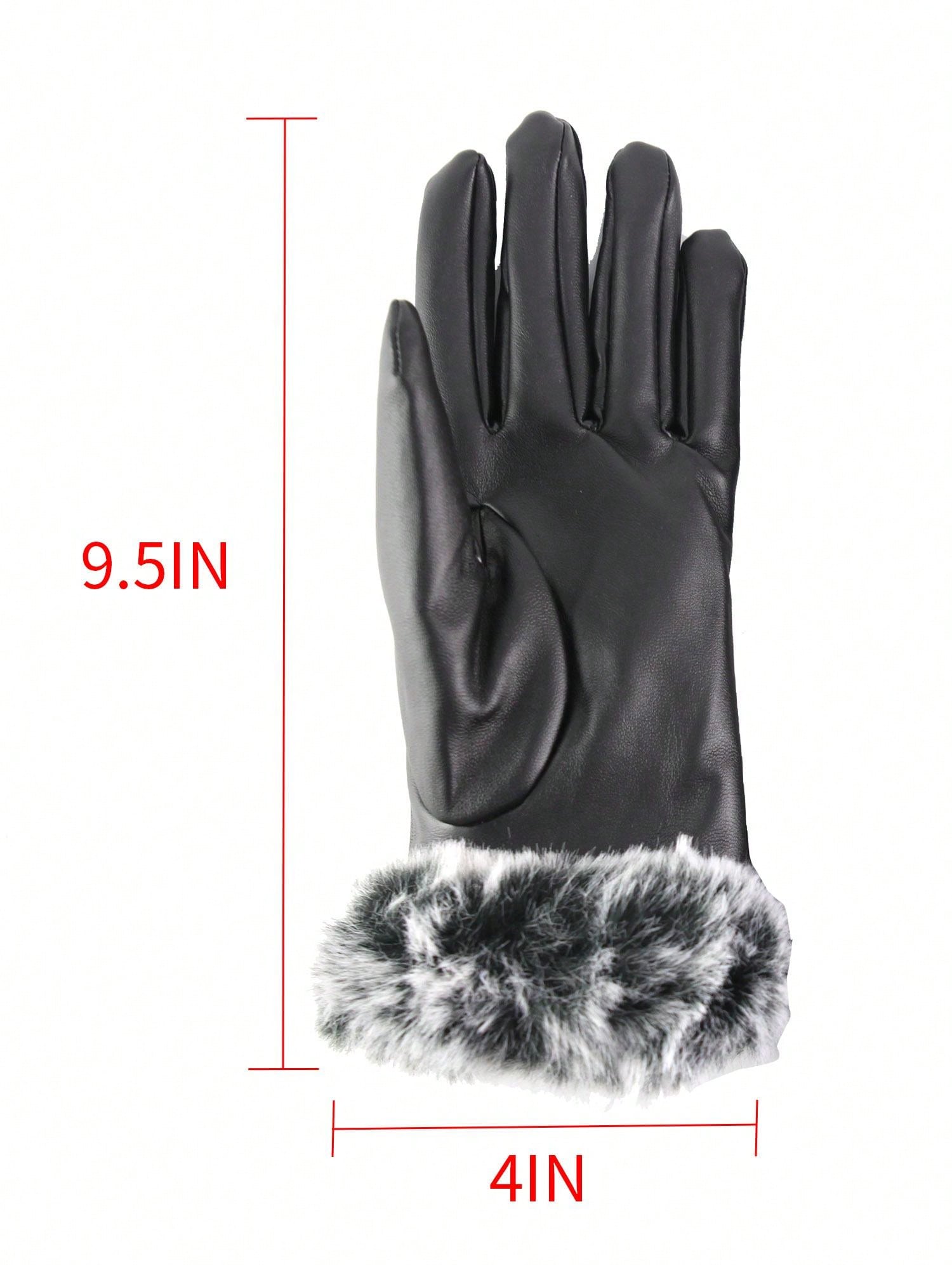 Luxtrada Womens PU Leather Gloves With Fleece Lining Windproof Touchscreen Fur Cuff Gloves For Cold Weather