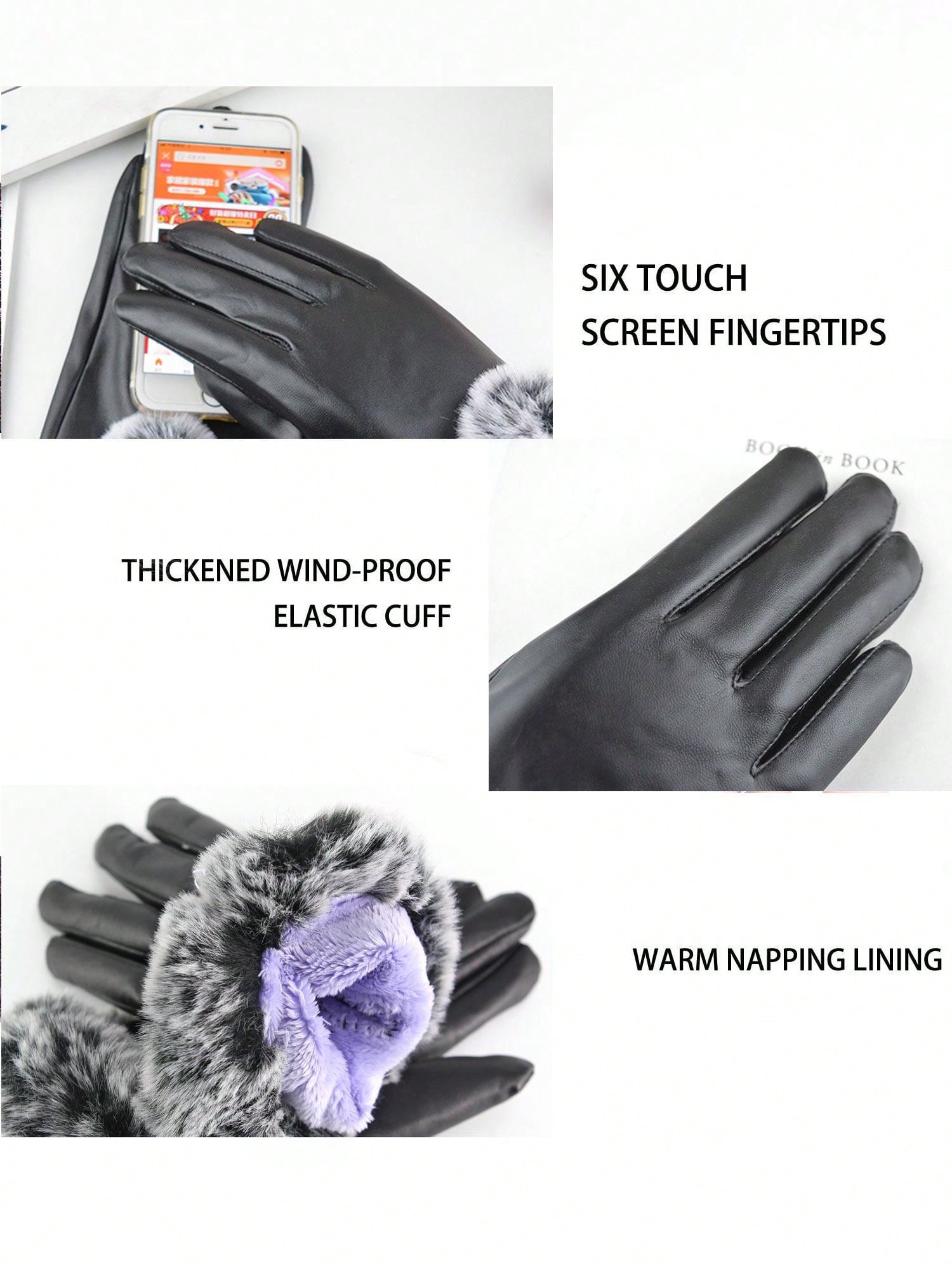 Luxtrada Womens PU Leather Gloves With Fleece Lining Windproof Touchscreen Fur Cuff Gloves For Cold Weather