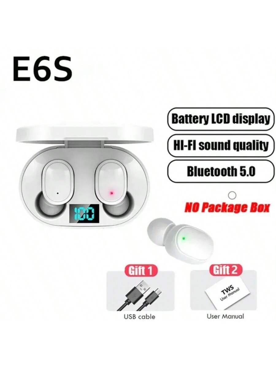 E6S TWS Wireless Earphones Bluetooth 5.0 Headphones Waterproof Earbuds LED Display HD Stereo Bass Mic Wireless Headphones Bluetooth Earphone Control Sport Headset Waterproof Microphone Music Earphone Work On All Smartphone