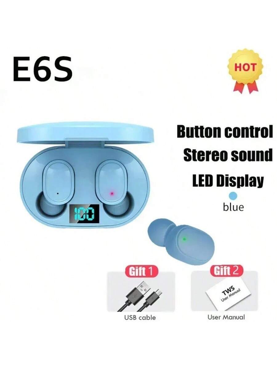 E6S TWS Wireless Earphones Bluetooth 5.0 Headphones Waterproof Earbuds LED Display HD Stereo Bass Mic Wireless Headphones Bluetooth Earphone Control Sport Headset Waterproof Microphone Music Earphone Work On All Smartphone