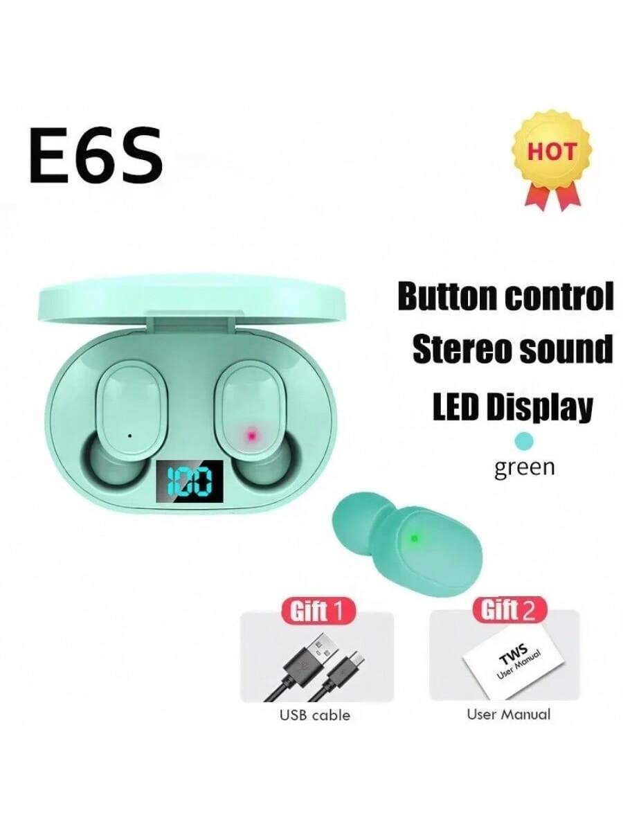 E6S TWS Wireless Earphones Bluetooth 5.0 Headphones Waterproof Earbuds LED Display HD Stereo Bass Mic Wireless Headphones Bluetooth Earphone Control Sport Headset Waterproof Microphone Music Earphone Work On All Smartphone