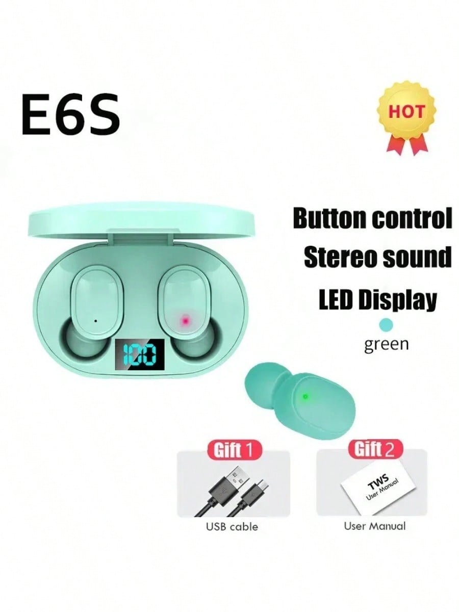 E6S TWS Wireless Earphones Bluetooth 5.0 Headphones Waterproof Earbuds LED Display HD Stereo Bass Mic Wireless Headphones Bluetooth Earphone Control Sport Headset Waterproof Microphone Music Earphone Work On All Smartphone