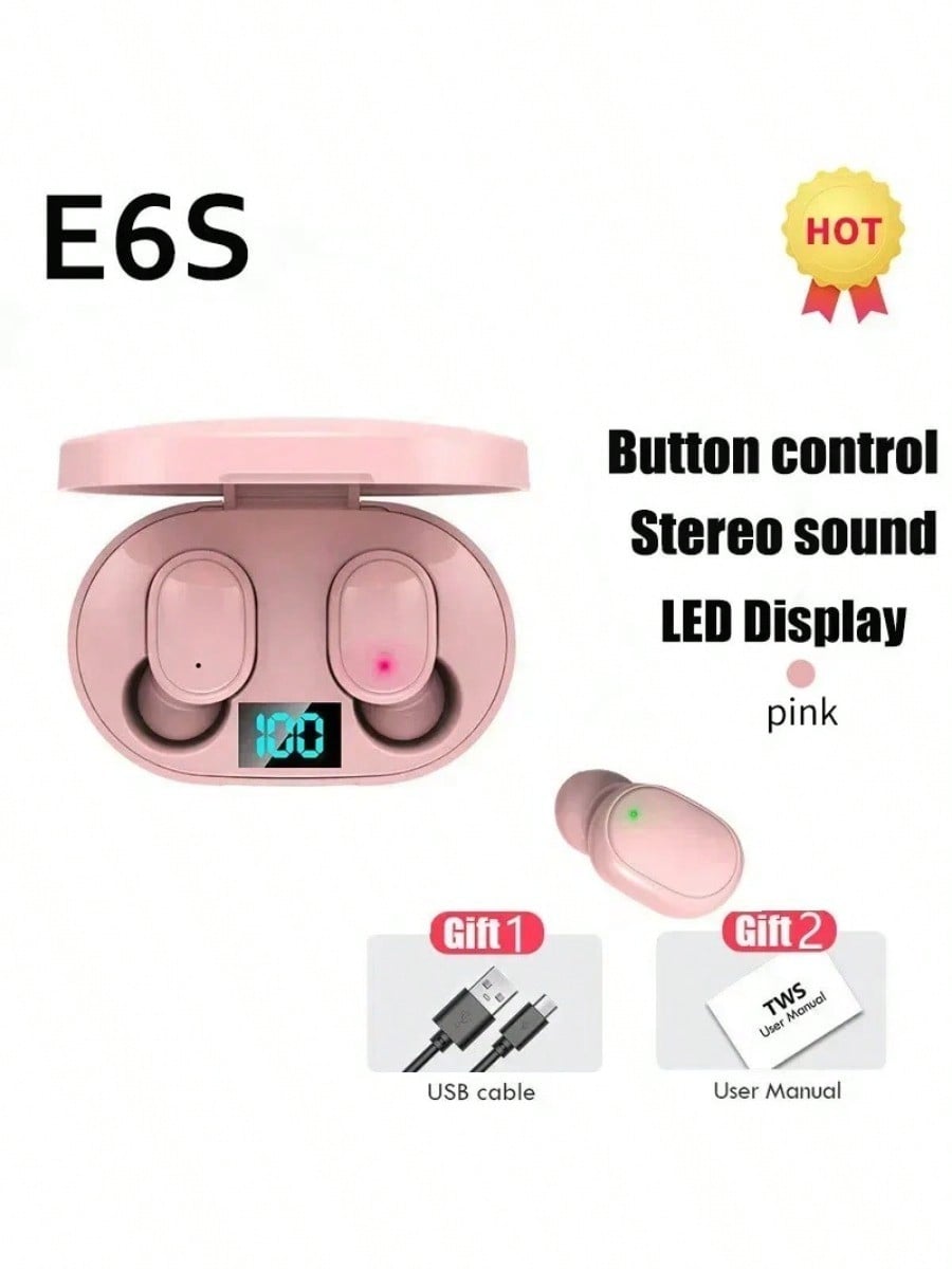 E6S TWS Wireless Earphones Bluetooth 5.0 Headphones Waterproof Earbuds LED Display HD Stereo Bass Mic Wireless Headphones Bluetooth Earphone Control Sport Headset Waterproof Microphone Music Earphone Work On All Smartphone