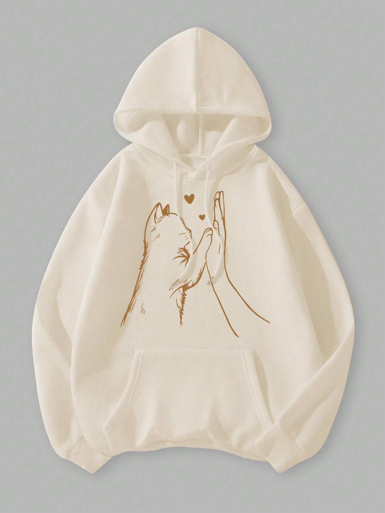 MOOSTA Women's Casual Cat Paw Print Pouch Pocket Drawstring Hooded Sweatshirt