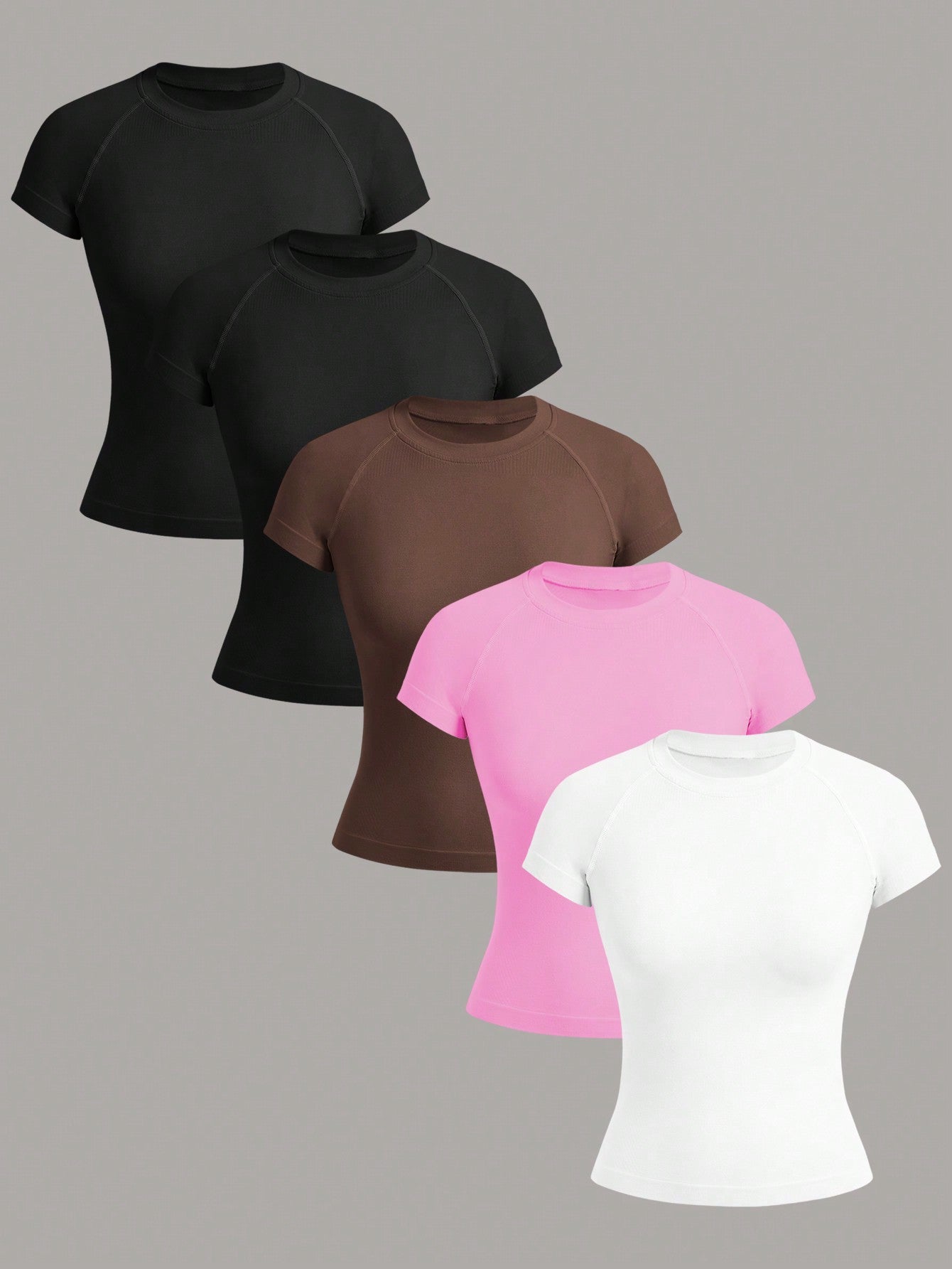 Sport Studio Seamless Solid Color Sporty T-Shirt, Minimalist Casual Everyday Wear