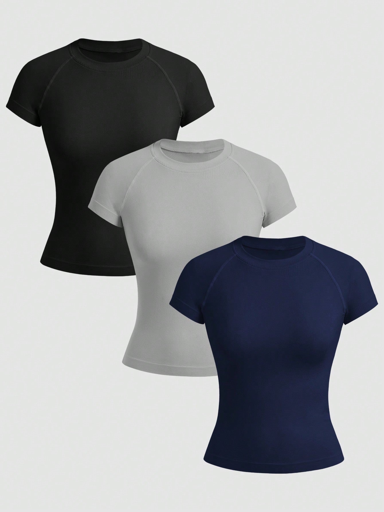 Sport Studio Seamless Solid Color Sporty T-Shirt, Minimalist Casual Everyday Wear