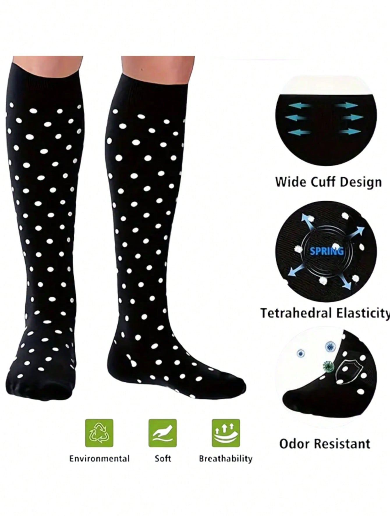 6 Pairs Of Compression Socks For Women And Men's Sports Socks, Breathable, Sweat-Absorbent, Comfortable, Nylon Blend Fabric, Suitable For Basketball, Football, Running, Hiking And Outdoor Activities