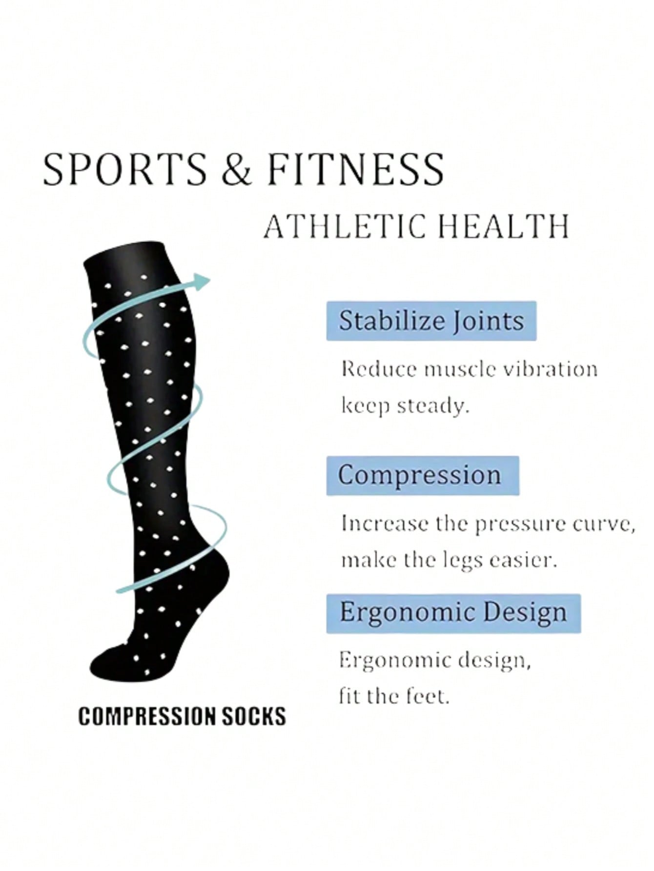 6 Pairs Of Compression Socks For Women And Men's Sports Socks, Breathable, Sweat-Absorbent, Comfortable, Nylon Blend Fabric, Suitable For Basketball, Football, Running, Hiking And Outdoor Activities