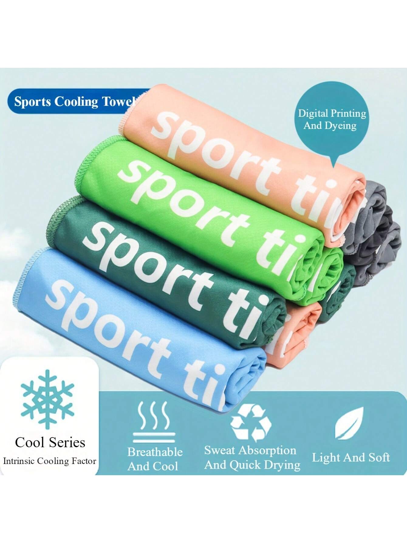 Microfiber Cooling Ice Towel, Breathable Quick Drying Sport Towel With Print, For Exercise Sweat Absorption