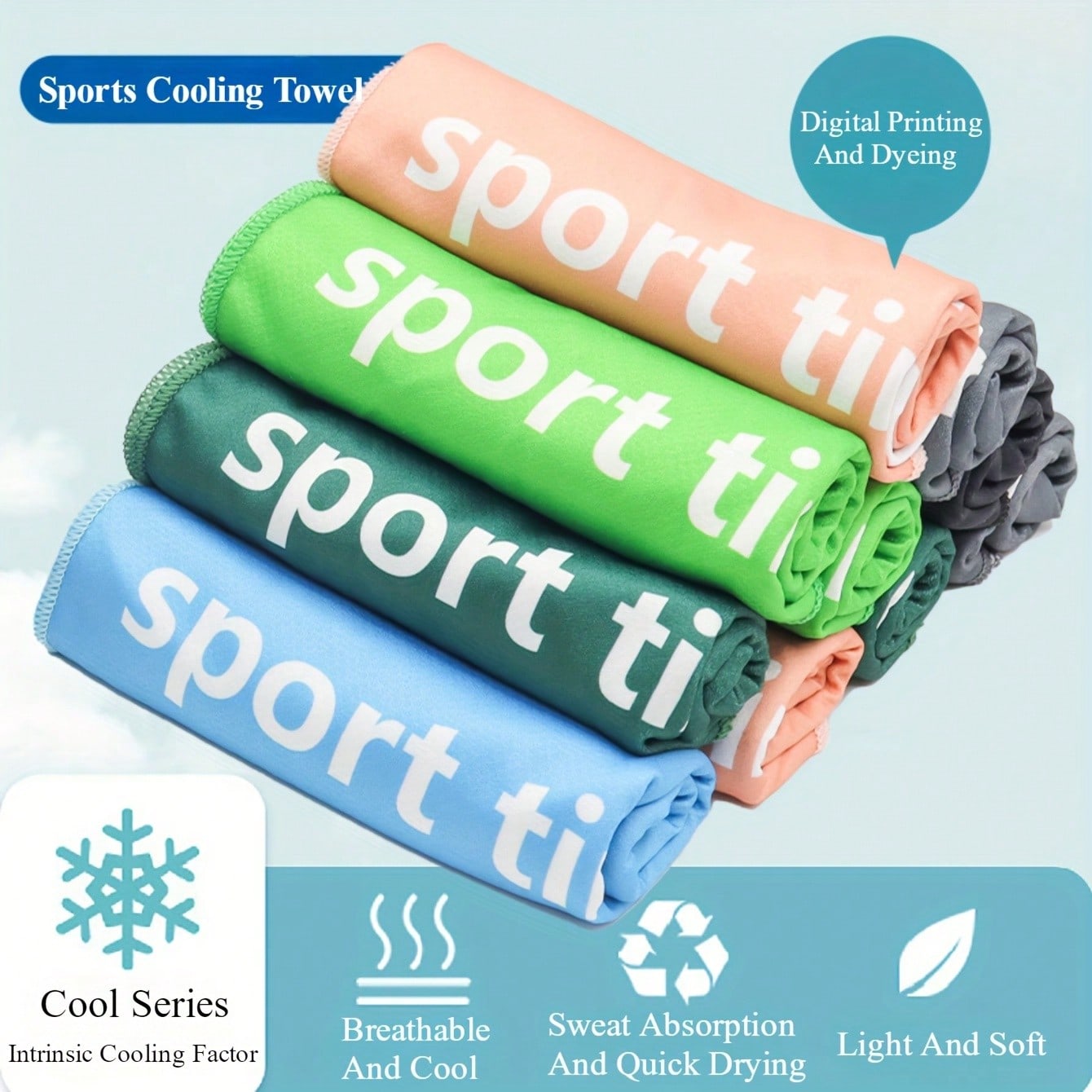 Microfiber Cooling Ice Towel, Breathable Quick Drying Sport Towel With Print, For Exercise Sweat Absorption