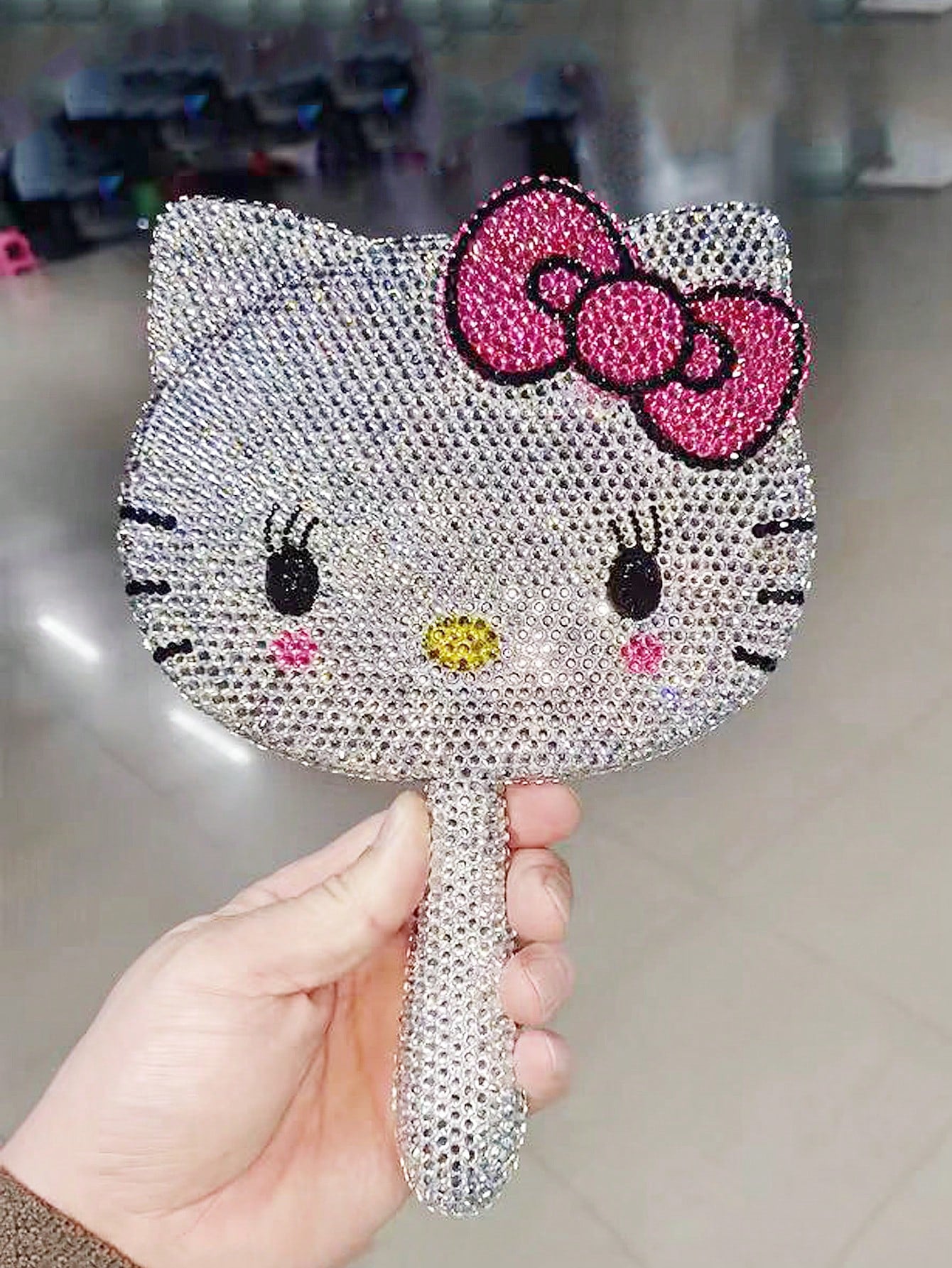 1pc Cartoon Cat Rhinestone Makeup Mirror, Girly Pink Rotating Vanity Mirror Best Gifts