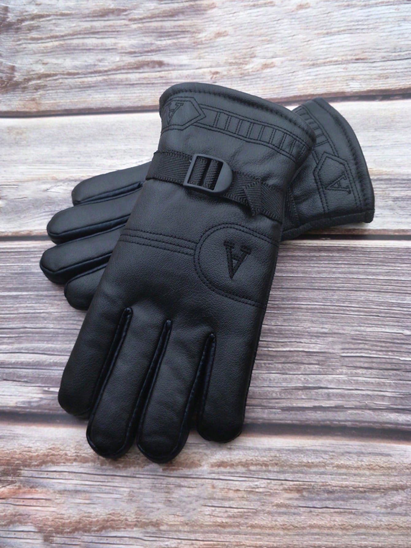 1pc Men's Leather Gloves Men's Inner Velvet Non-Slip Warm Gloves Adjustable Elastic Winter Thickening Plus Velvet Warm Cycling Windproof Waterproof Gloves;