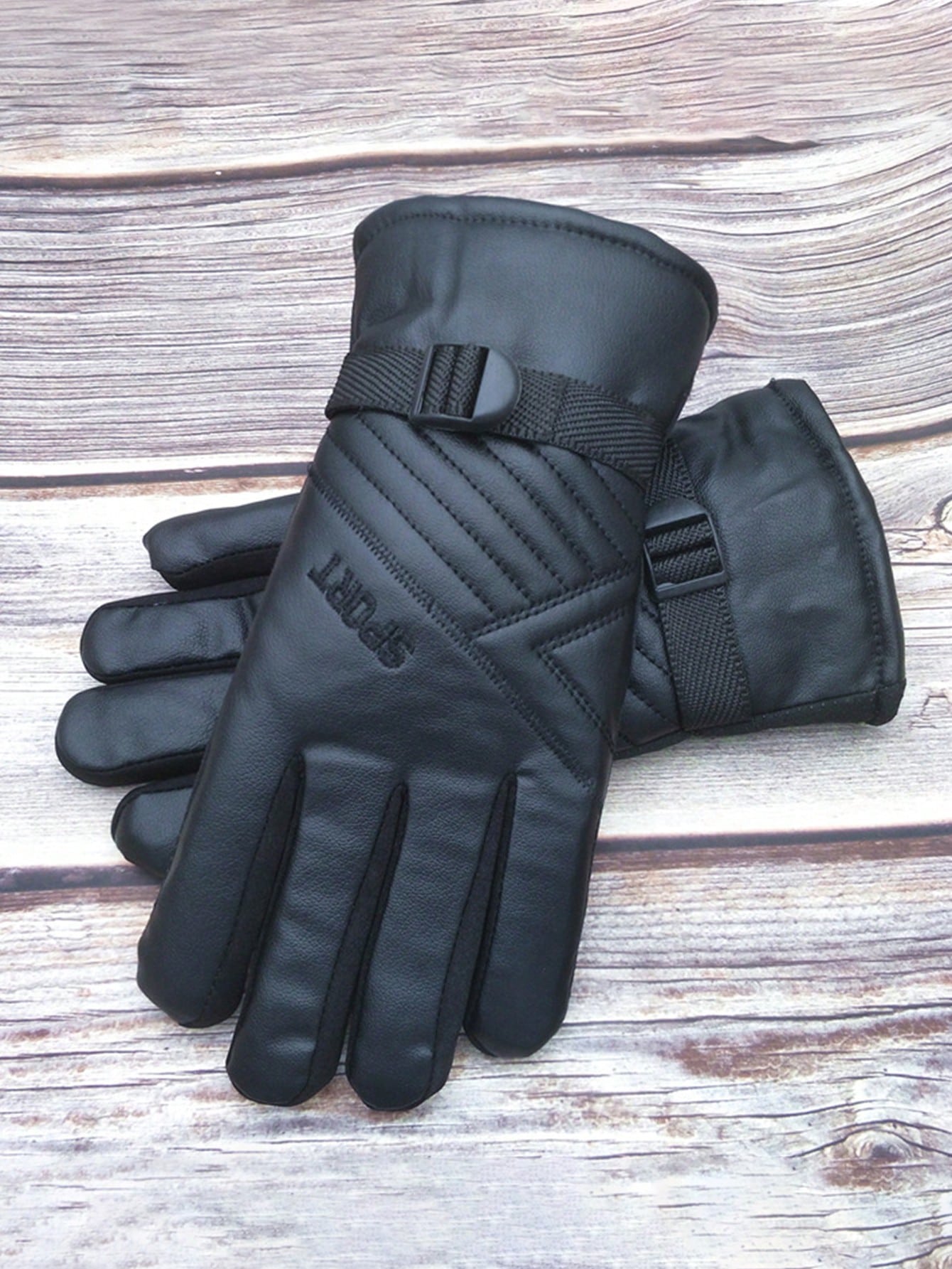 1pc Men's Leather Gloves Men's Inner Velvet Non-Slip Warm Gloves Adjustable Elastic Winter Thickening Plus Velvet Warm Cycling Windproof Waterproof Gloves;