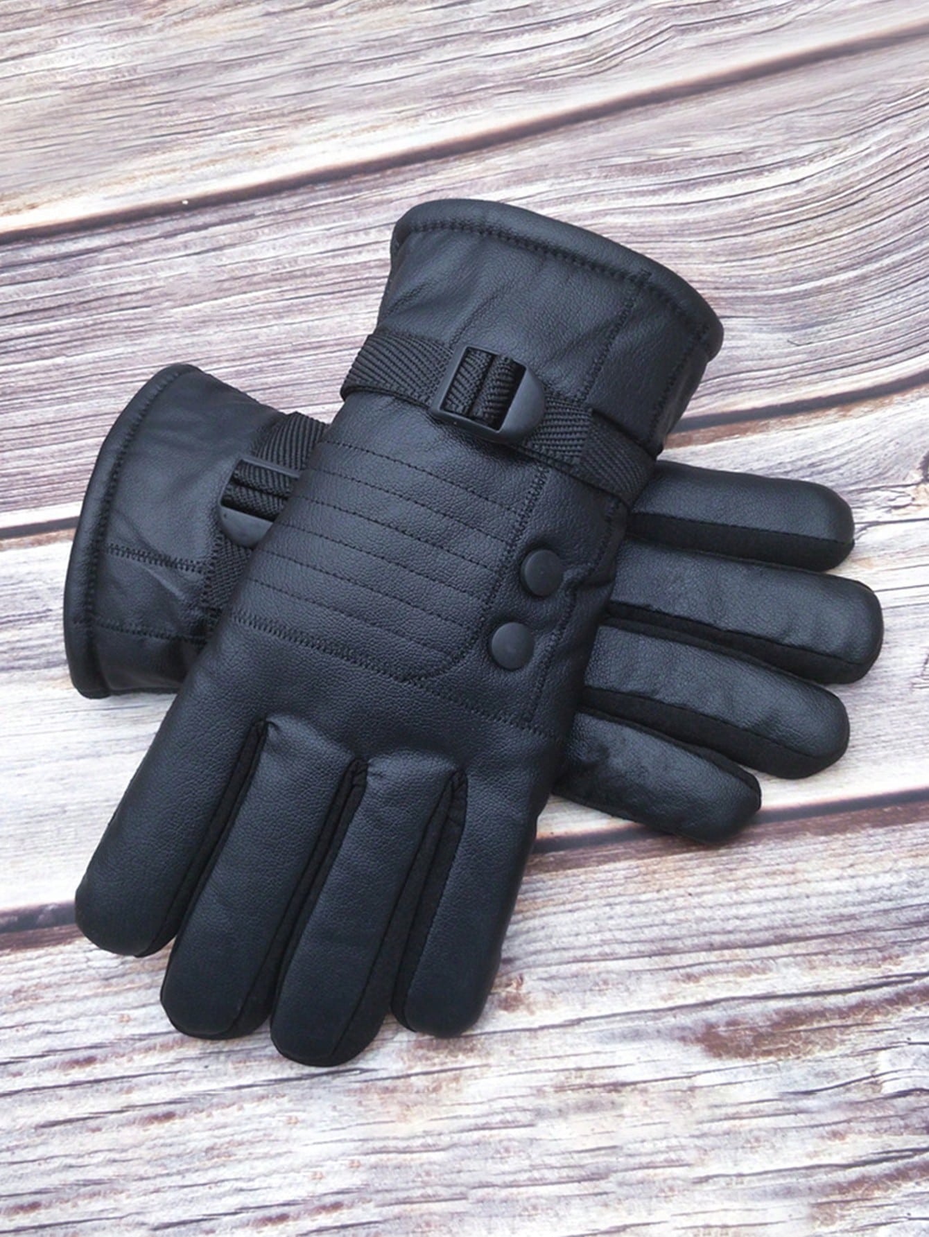 1pc Men's Leather Gloves Men's Inner Velvet Non-Slip Warm Gloves Adjustable Elastic Winter Thickening Plus Velvet Warm Cycling Windproof Waterproof Gloves;