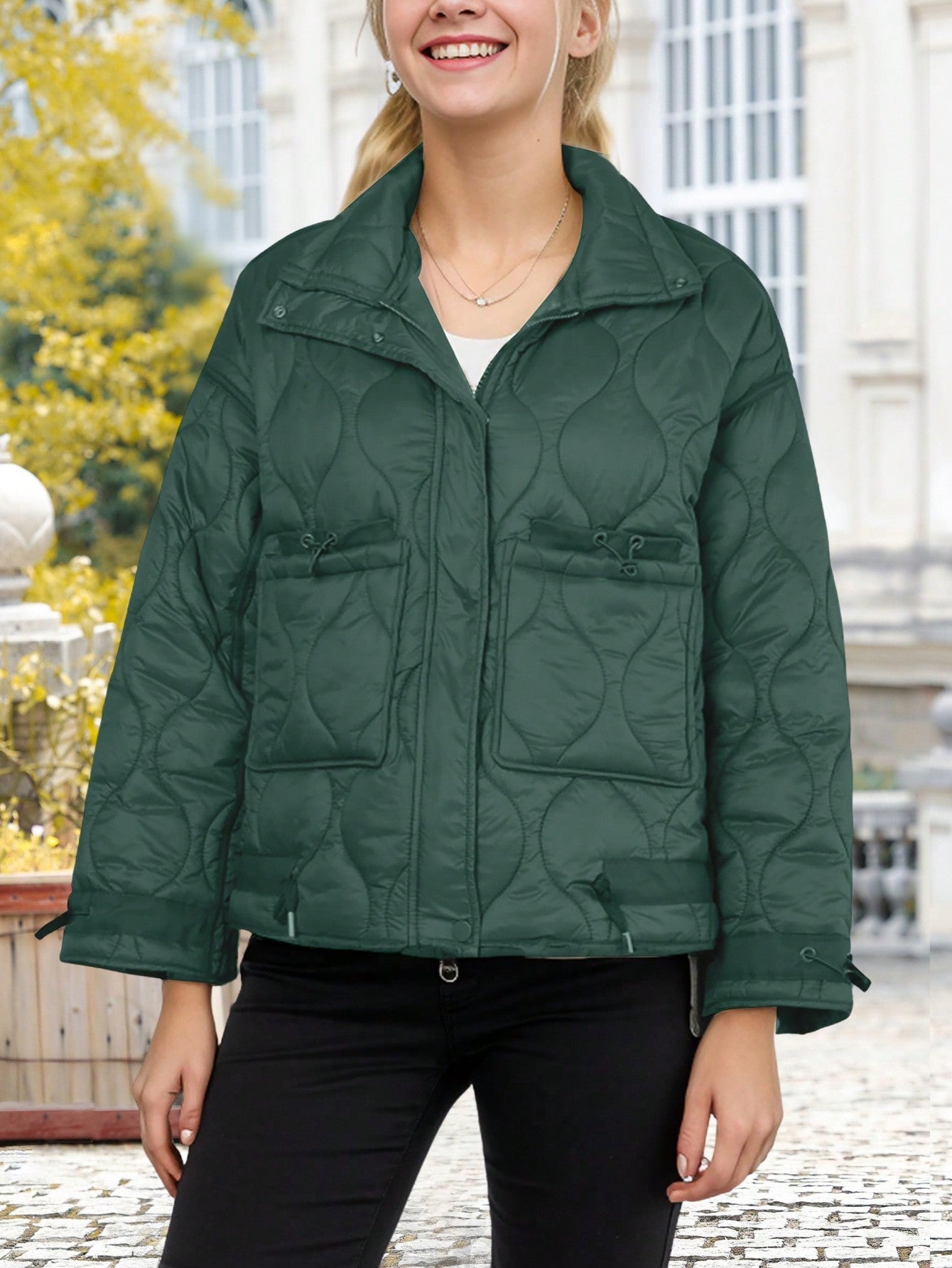 Women's Oversized Quilted Jacket Zip Up Stand Collar Lightweight Puffer Jackets Padded Winter Coat