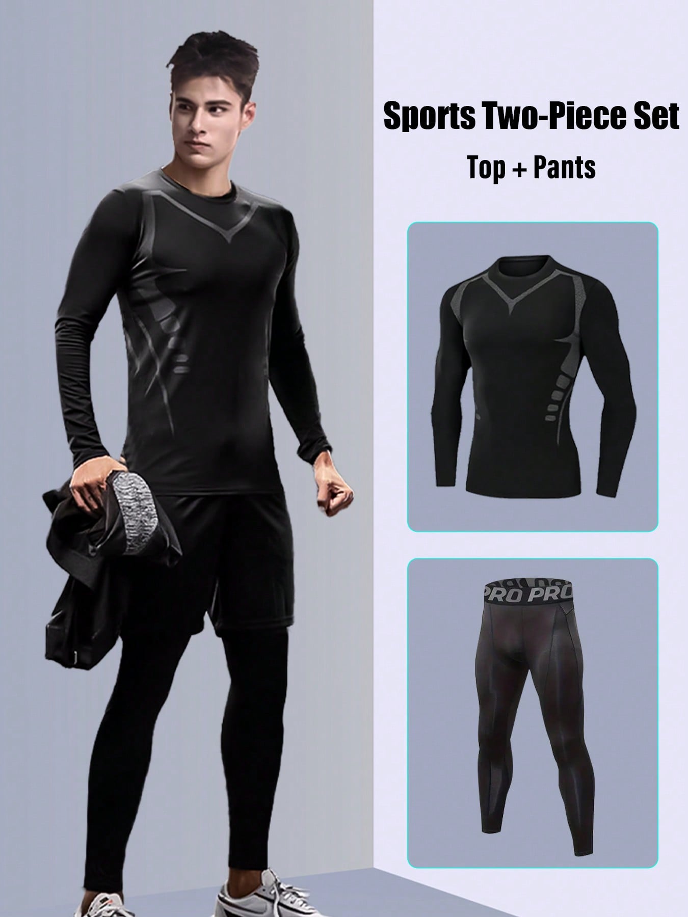 (2-Piece Set) Sports Set, Boyfriend Style Men's Gym Clothes, Fast Drying, High Elasticity, Tight Fitting Running EquipBoyfriend Style Ment, Autumn And Winter Basketball Morning Running Training Clothes