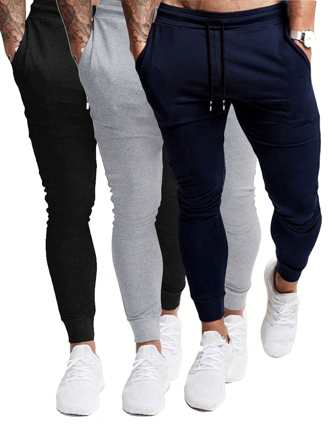 3 Pcs Men's Casual Jogger Sweatpants Slim Fit Drawstring Deep Pockets Gym Running Workout Stretch Sweatpants