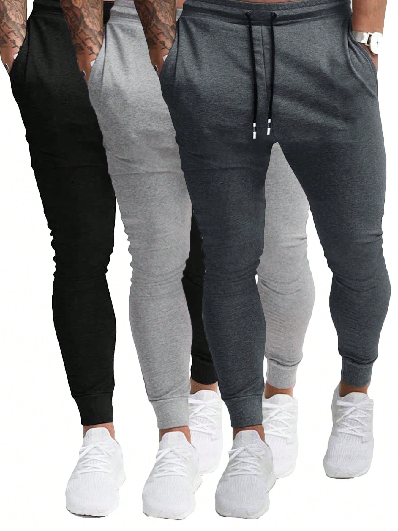 3 Pcs Men's Casual Jogger Sweatpants Slim Fit Drawstring Deep Pockets Gym Running Workout Stretch Sweatpants