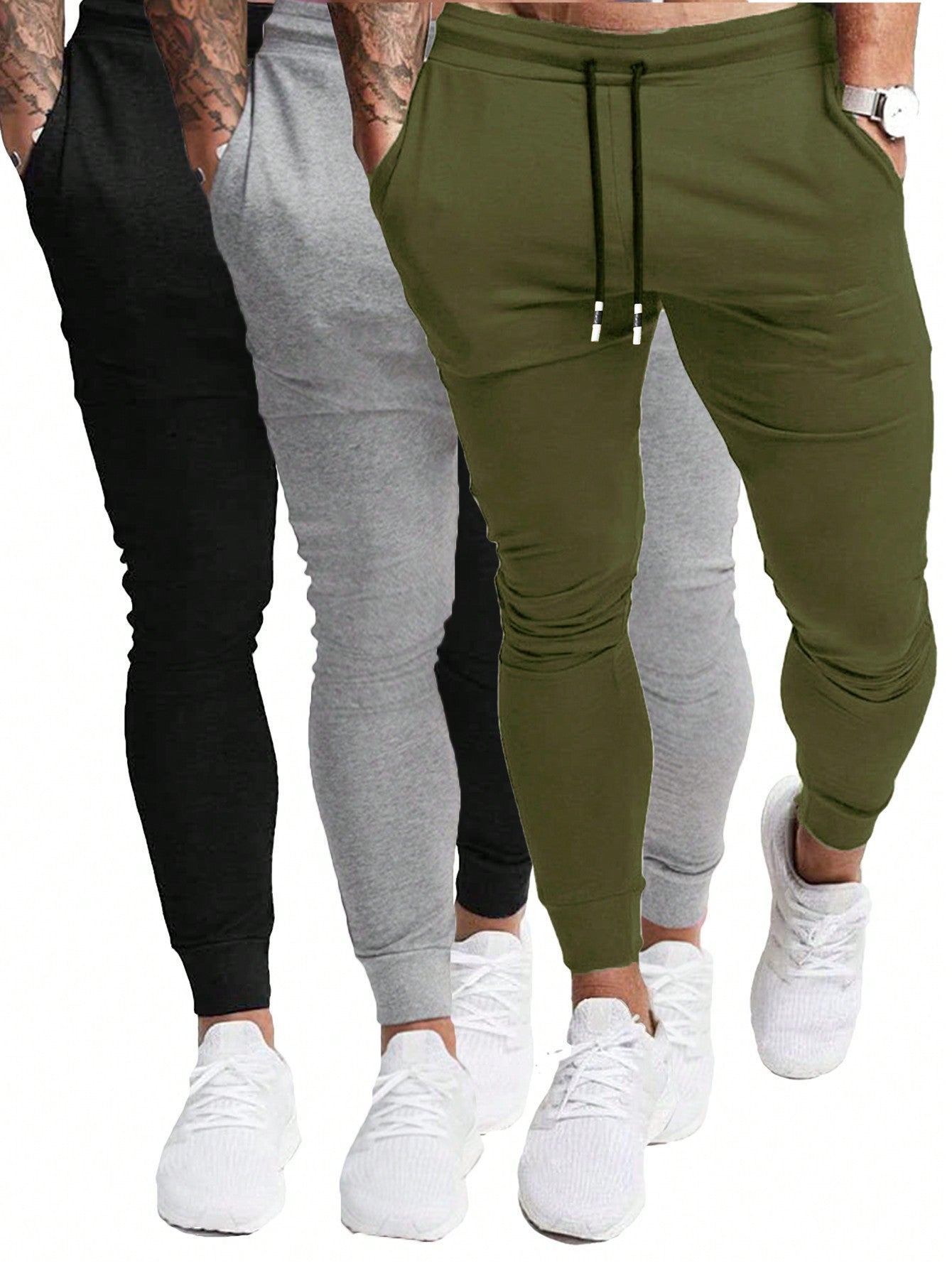 3 Pcs Men's Casual Jogger Sweatpants Slim Fit Drawstring Deep Pockets Gym Running Workout Stretch Sweatpants