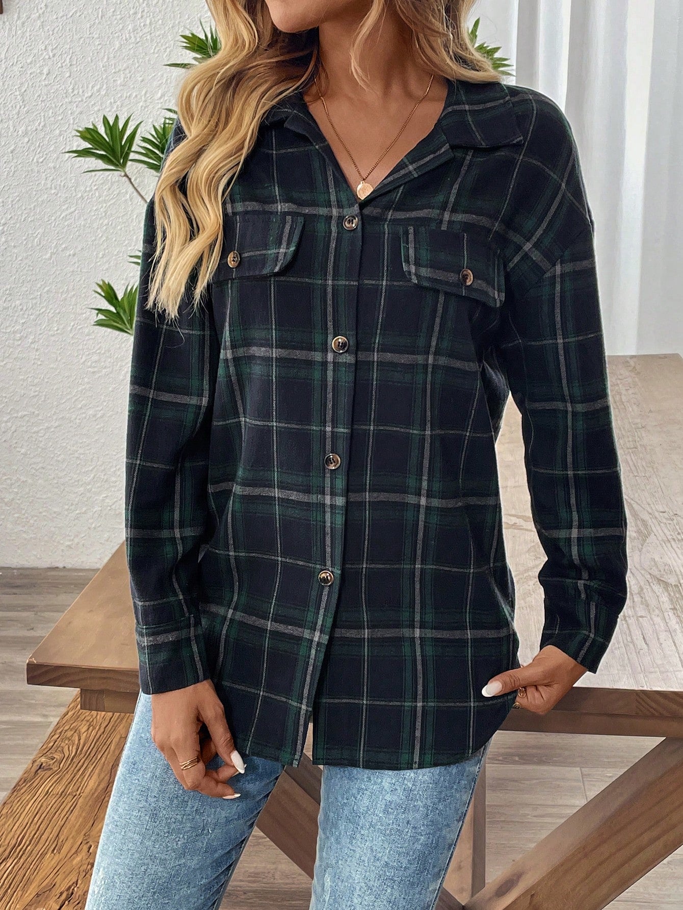 EMERY ROSE Women Casual Regular Jacket, Plaid Minimalist Fashion, Everyday Wear Long Sleeve Shirt Blusas De Mujer Blusas Casuales Plaid