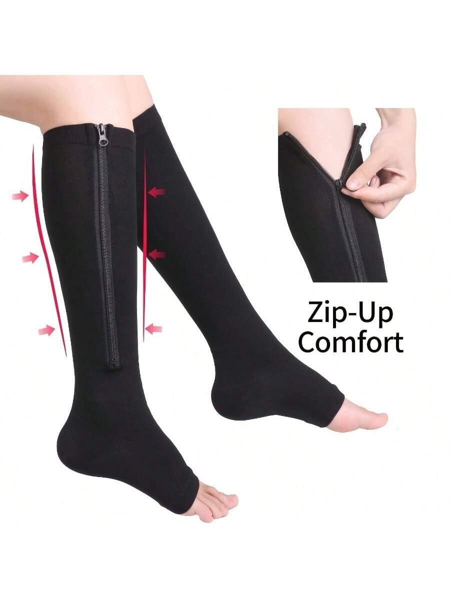 2pcs Breathable Compression Leg Support Socks With Zipper - Unisex Comfortable Leg Wraps