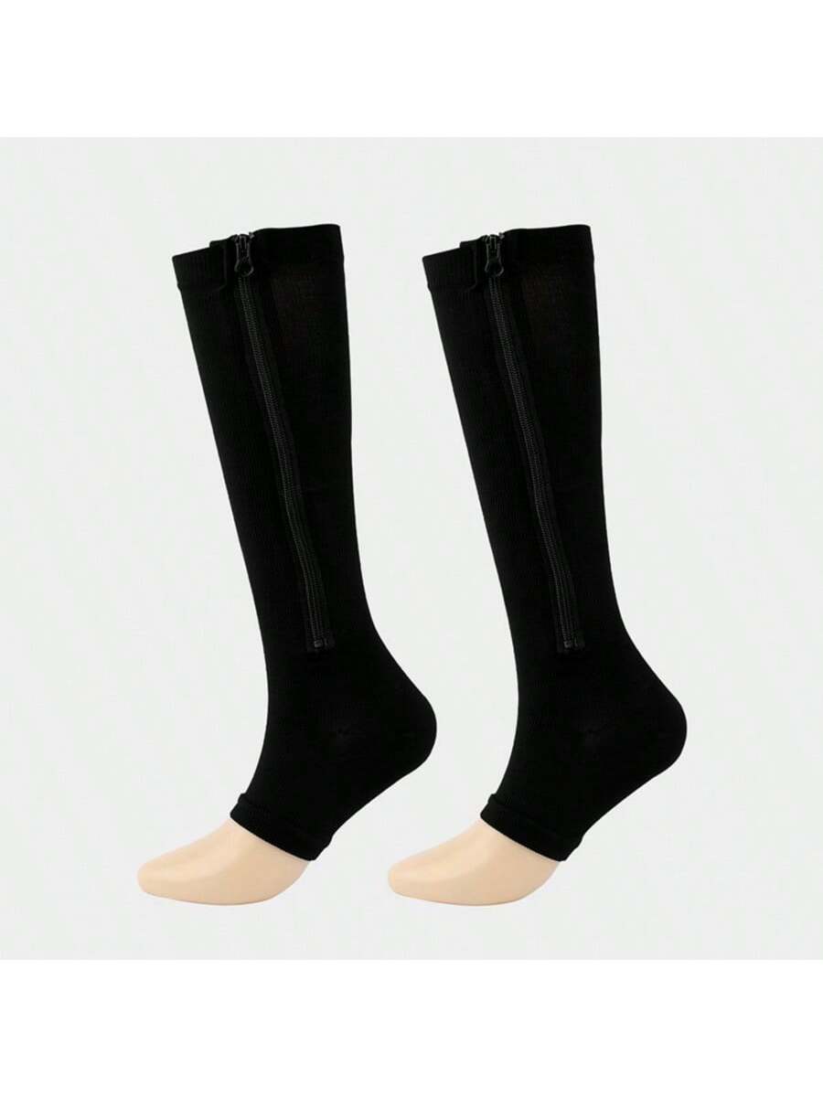 2pcs Breathable Compression Leg Support Socks With Zipper - Unisex Comfortable Leg Wraps