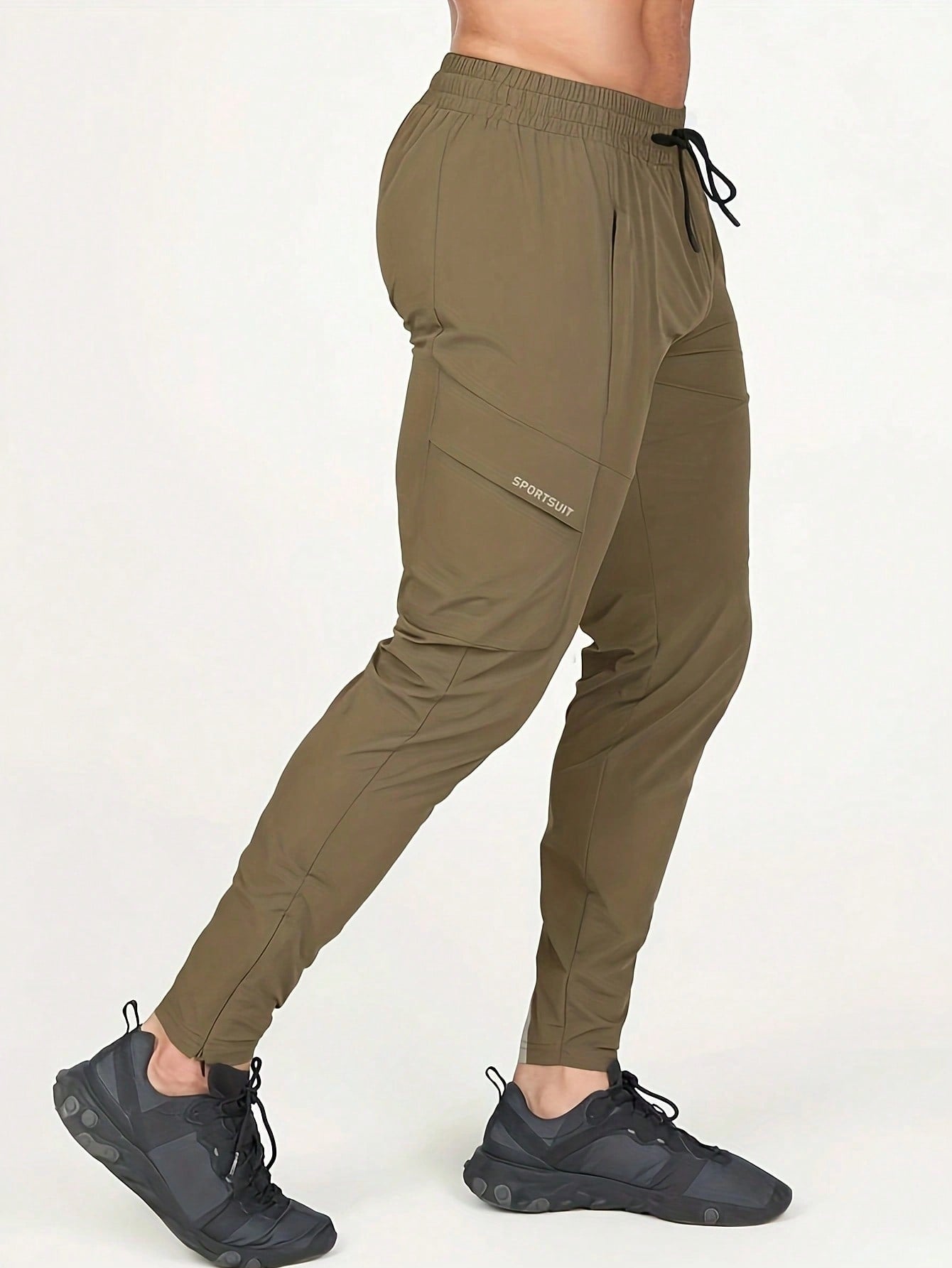 Manfinity Fitness Men's Casual Simple Letter Print Drawstring Waist Sports Pants
