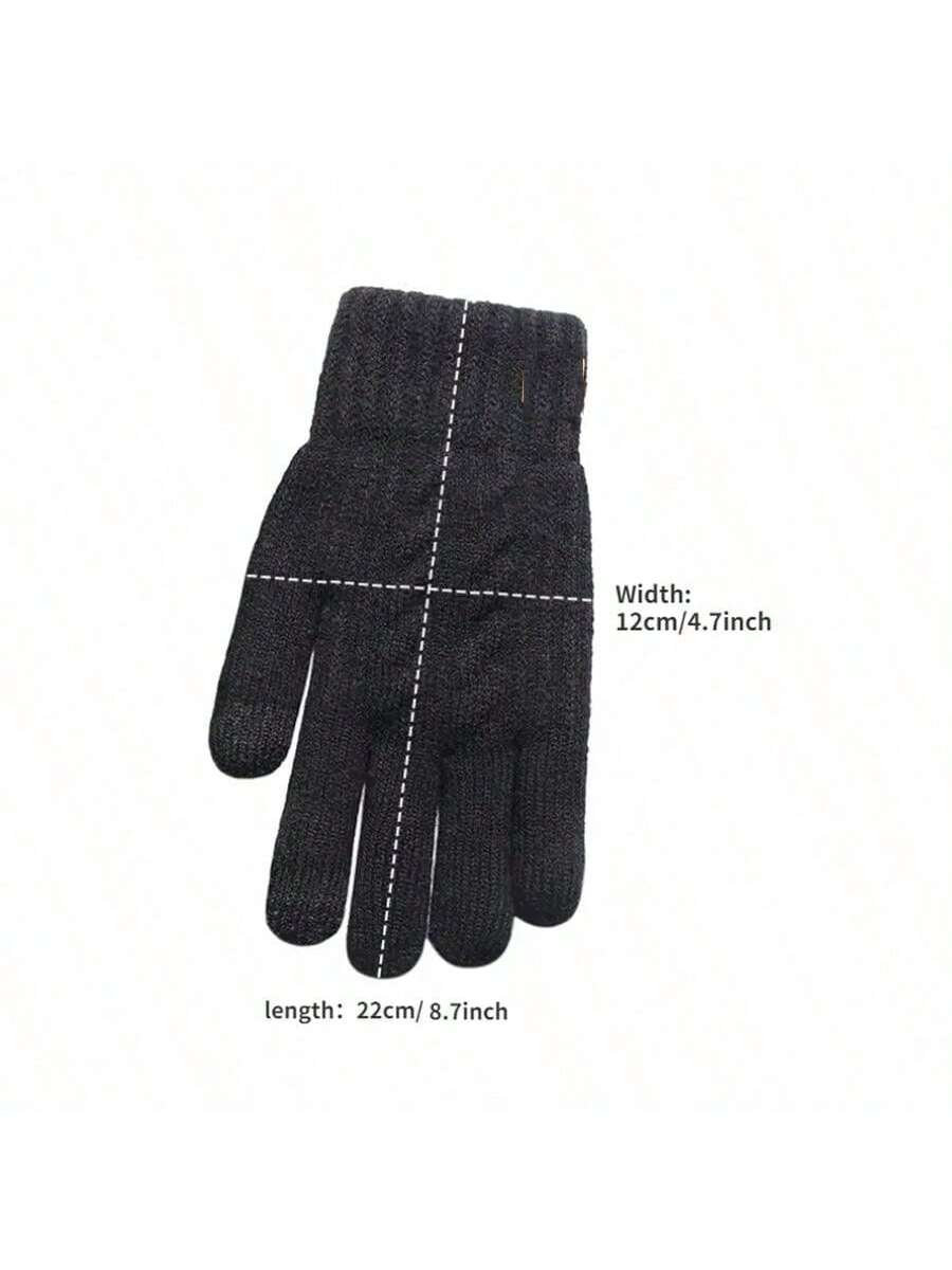 2pcs Winter Gloves Thermal Lined Thick, Korean Style, Cute, Anti-Cold, Touchscreen, Knitted, Random Colors