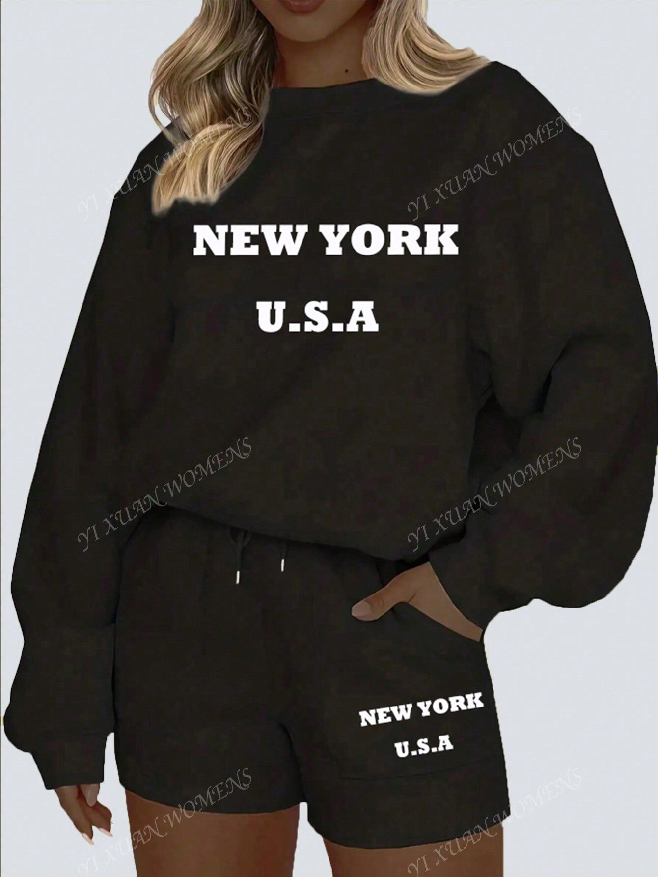 New Fashion Street Style Letter English Print Sweatshirt And Sweatpants Fleece Set For Women