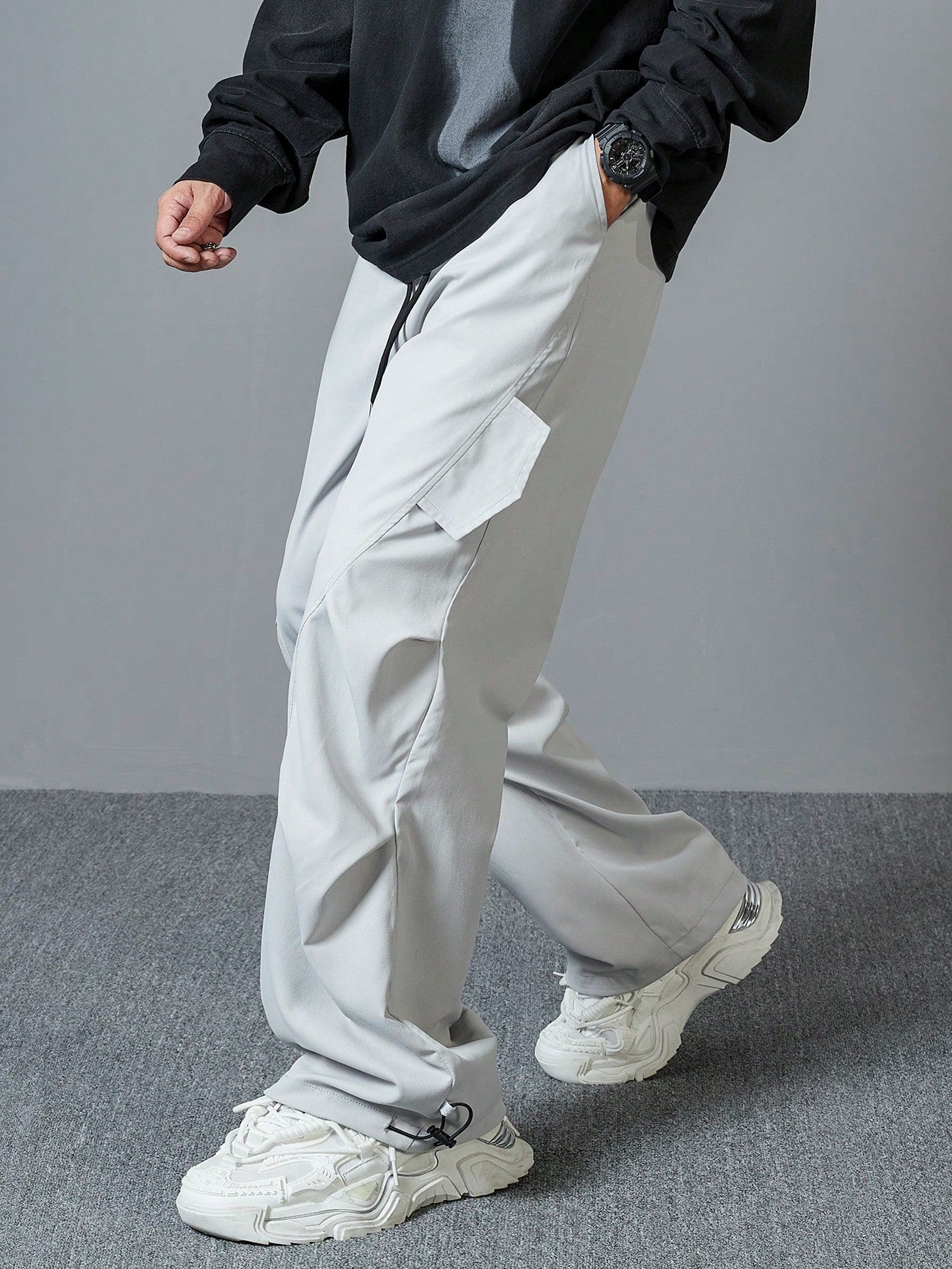 Manfinity Hypemode Solid Color Drawstring Casual Simple Fashionable Everyday Pants